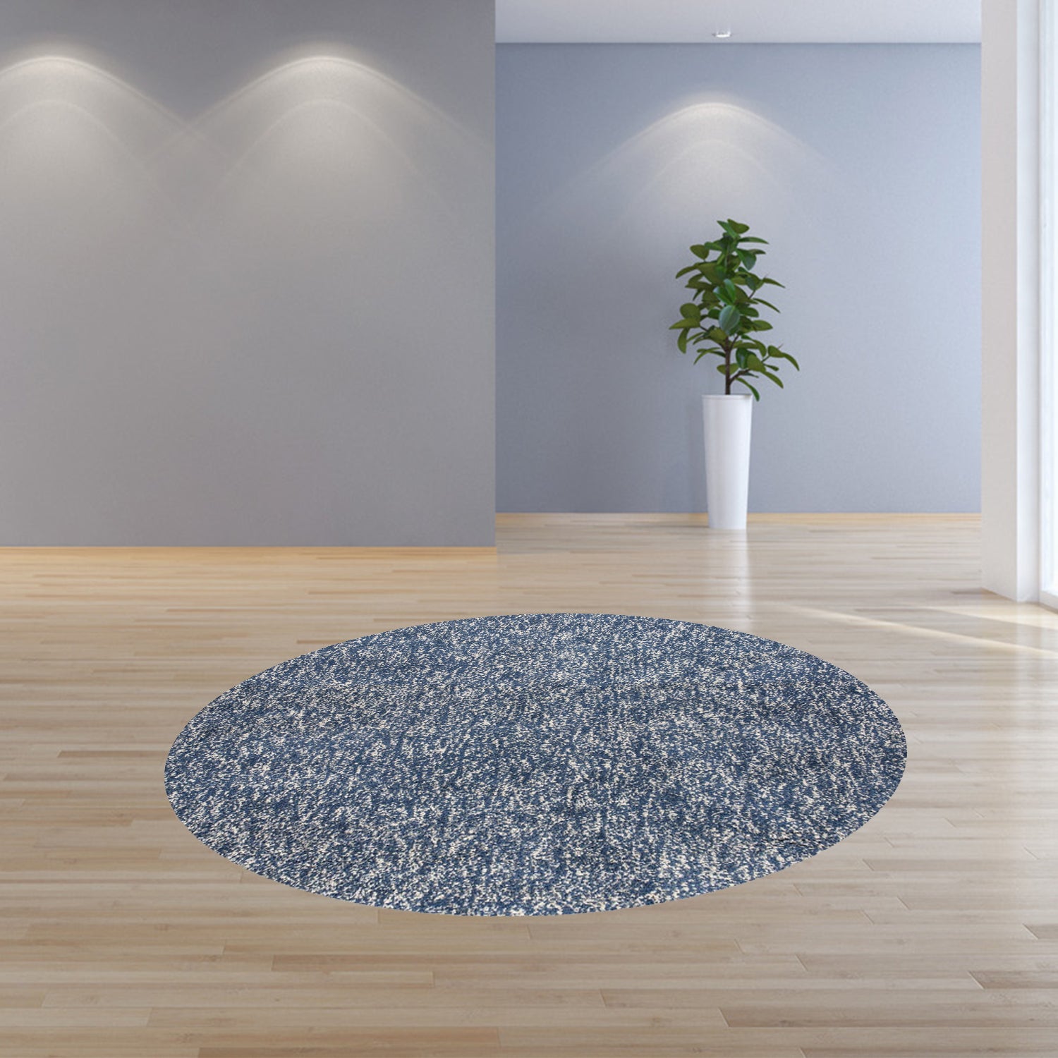 8' Indigo And Ivory Abstract Hand Woven Round Rug-Area Rugs-DECOROLALA