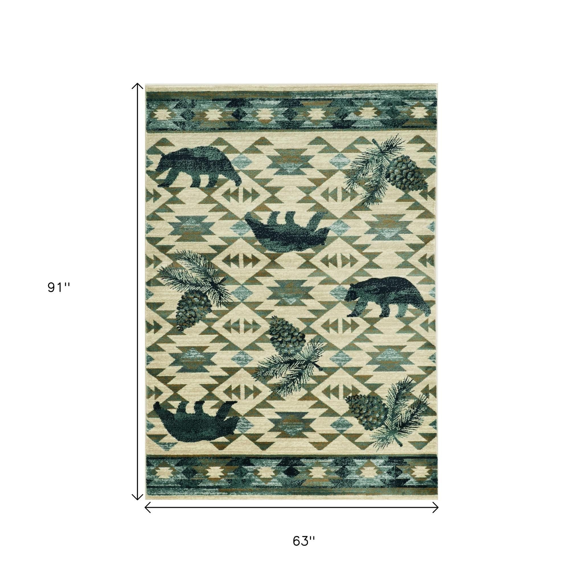 8' Ivory And Blue Southwestern Round Rug-Area Rugs-DECOROLALA