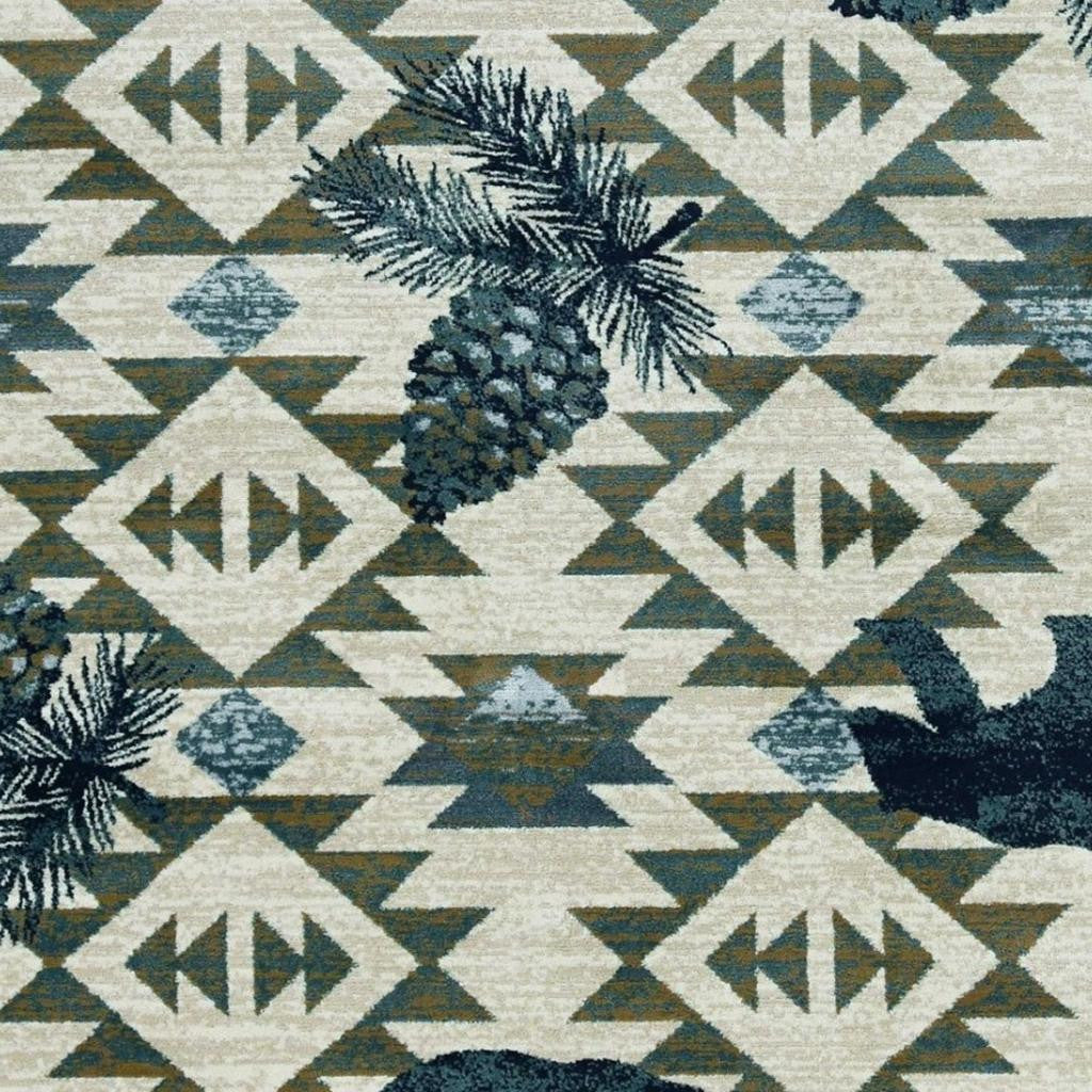 8' Ivory And Blue Southwestern Round Rug-Area Rugs-DECOROLALA