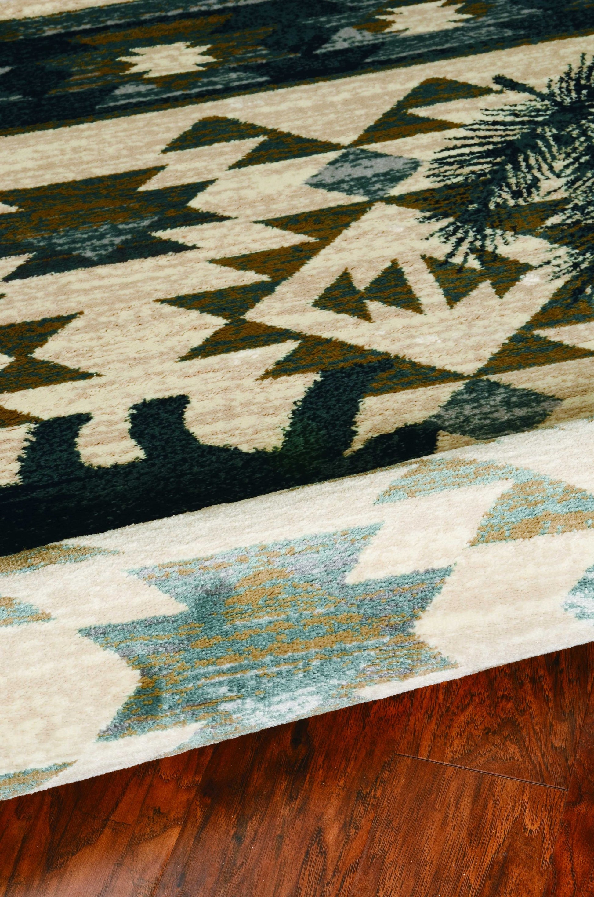 8' Ivory And Blue Southwestern Round Rug-Area Rugs-DECOROLALA