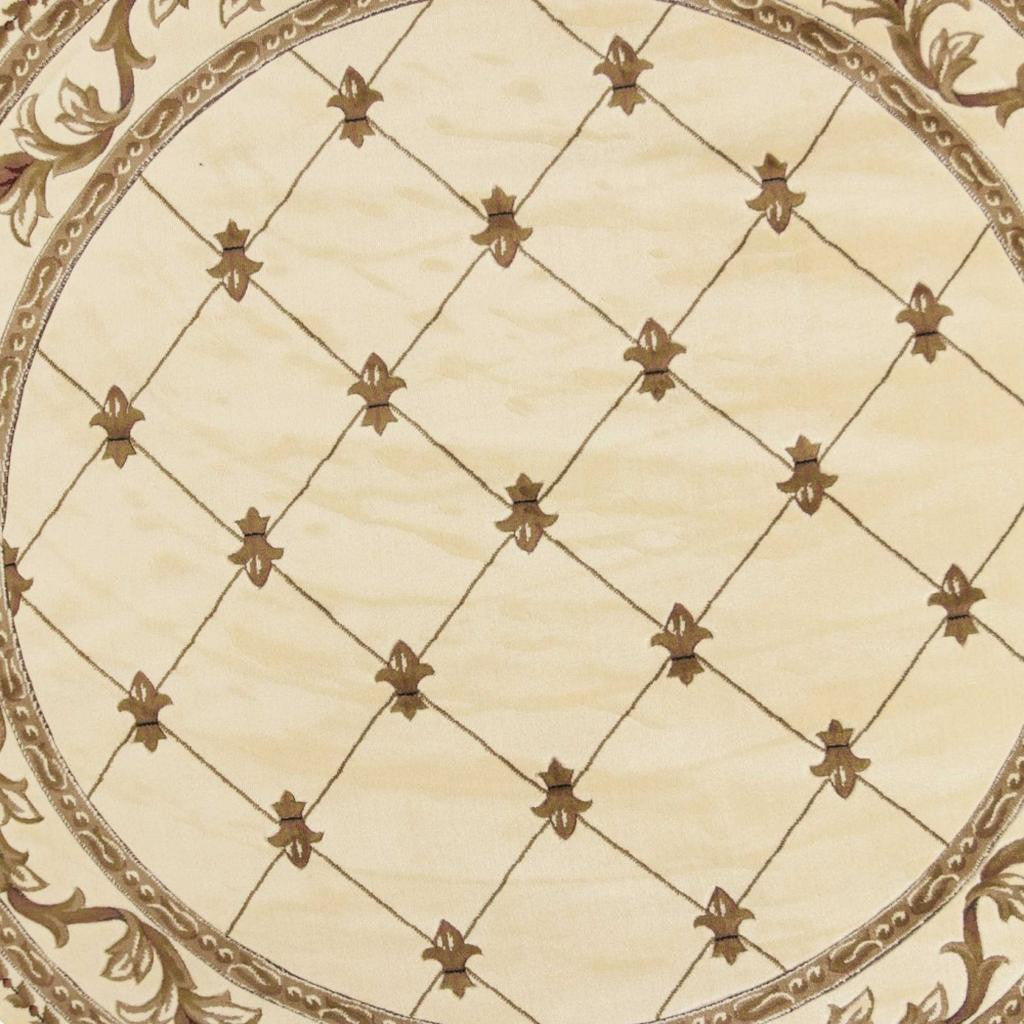 8' Ivory And Brown Floral Vines Round Rug-Area Rugs-DECOROLALA
