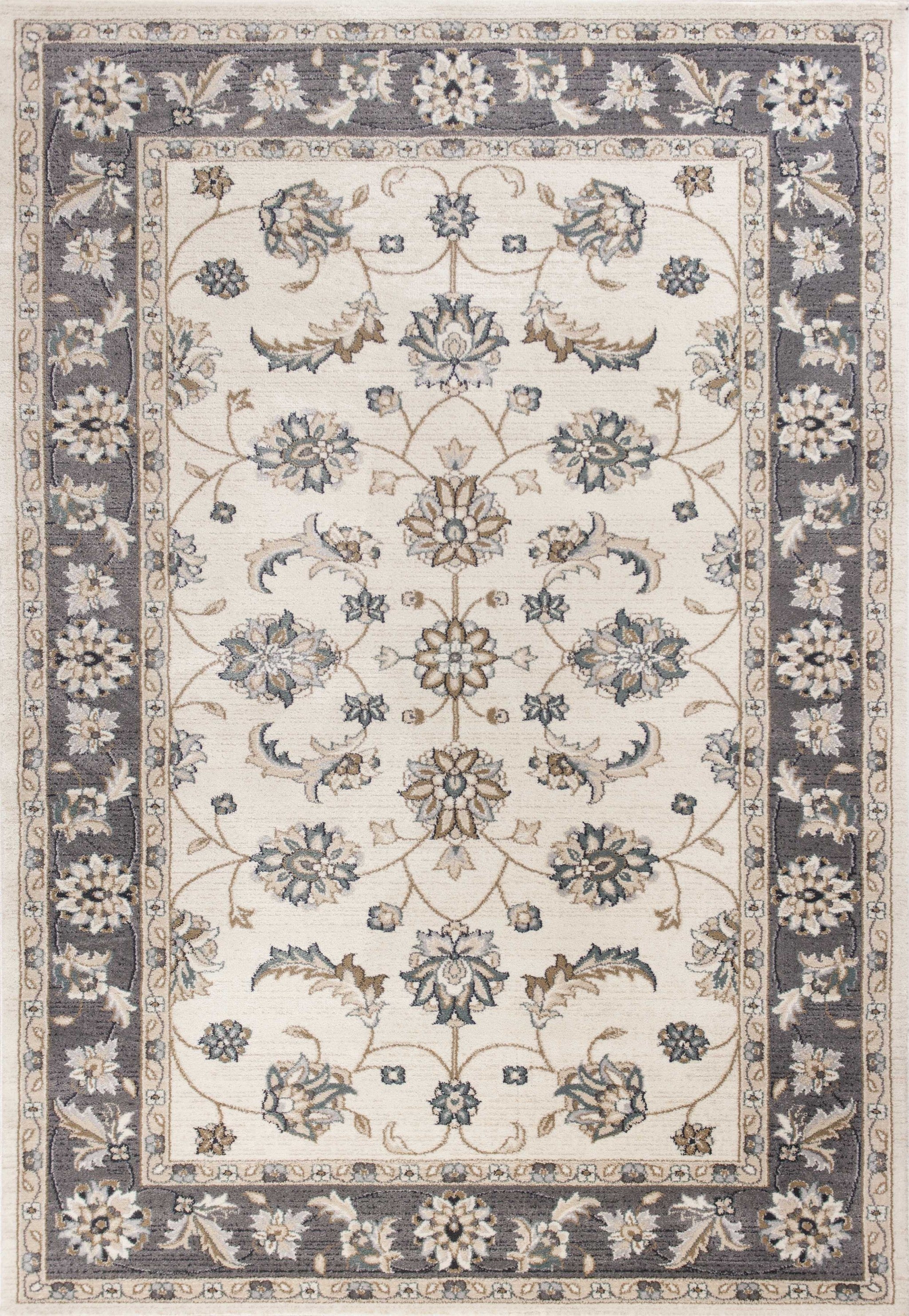 8' Ivory And Gray Floral Medallion Round Rug-Area Rugs-DECOROLALA