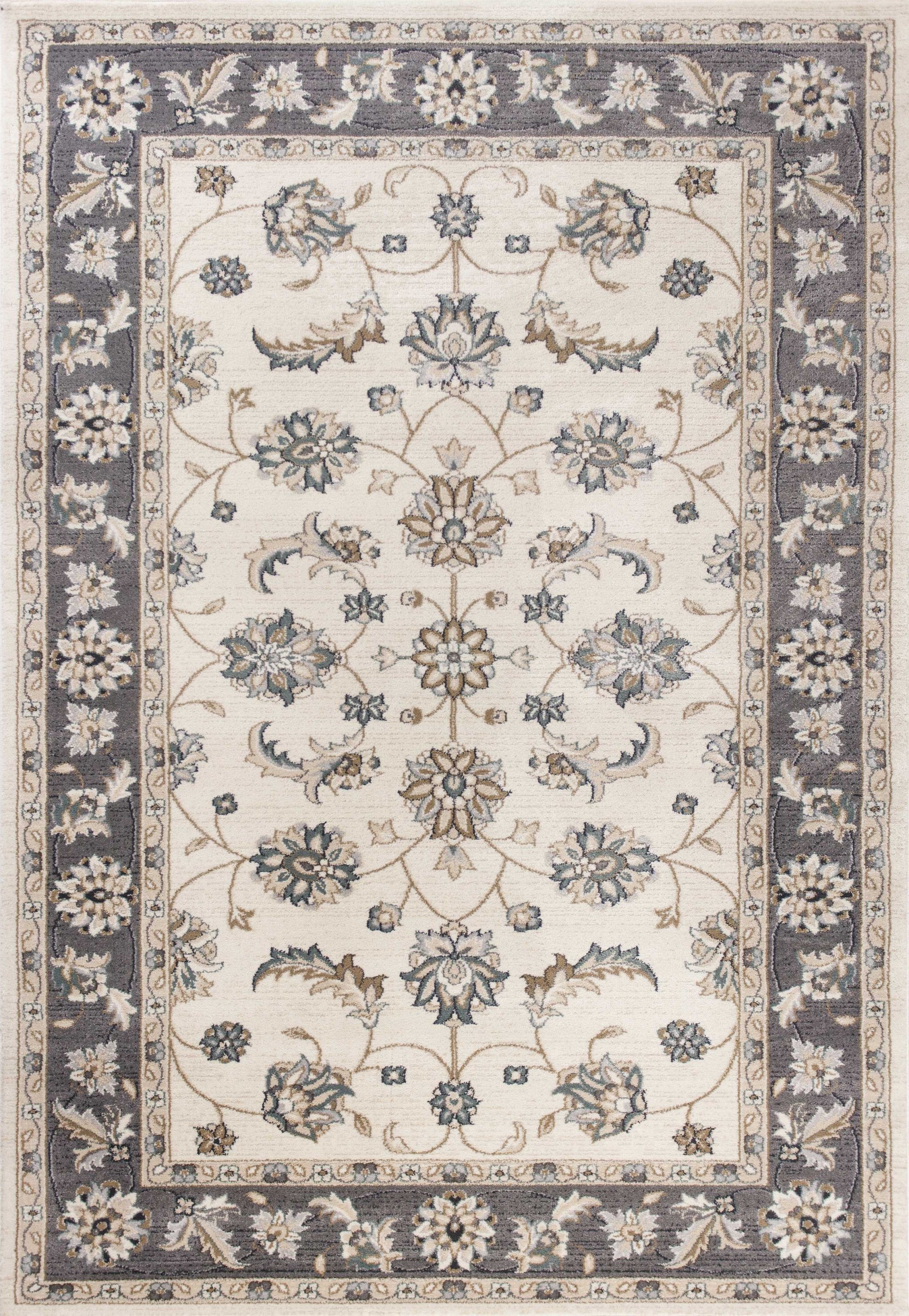8' Ivory And Gray Floral Medallion Round Rug-Area Rugs-DECOROLALA