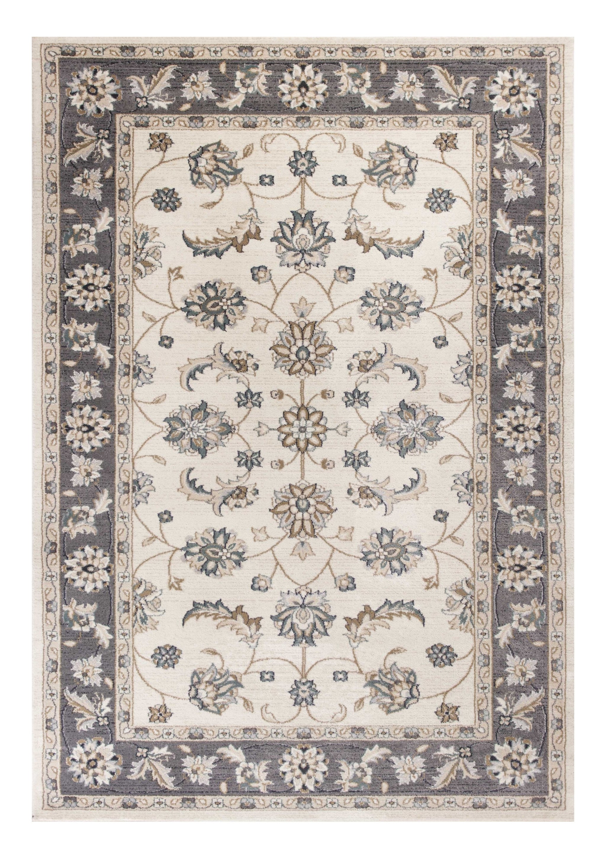 8' Ivory And Gray Floral Medallion Round Rug-Area Rugs-DECOROLALA