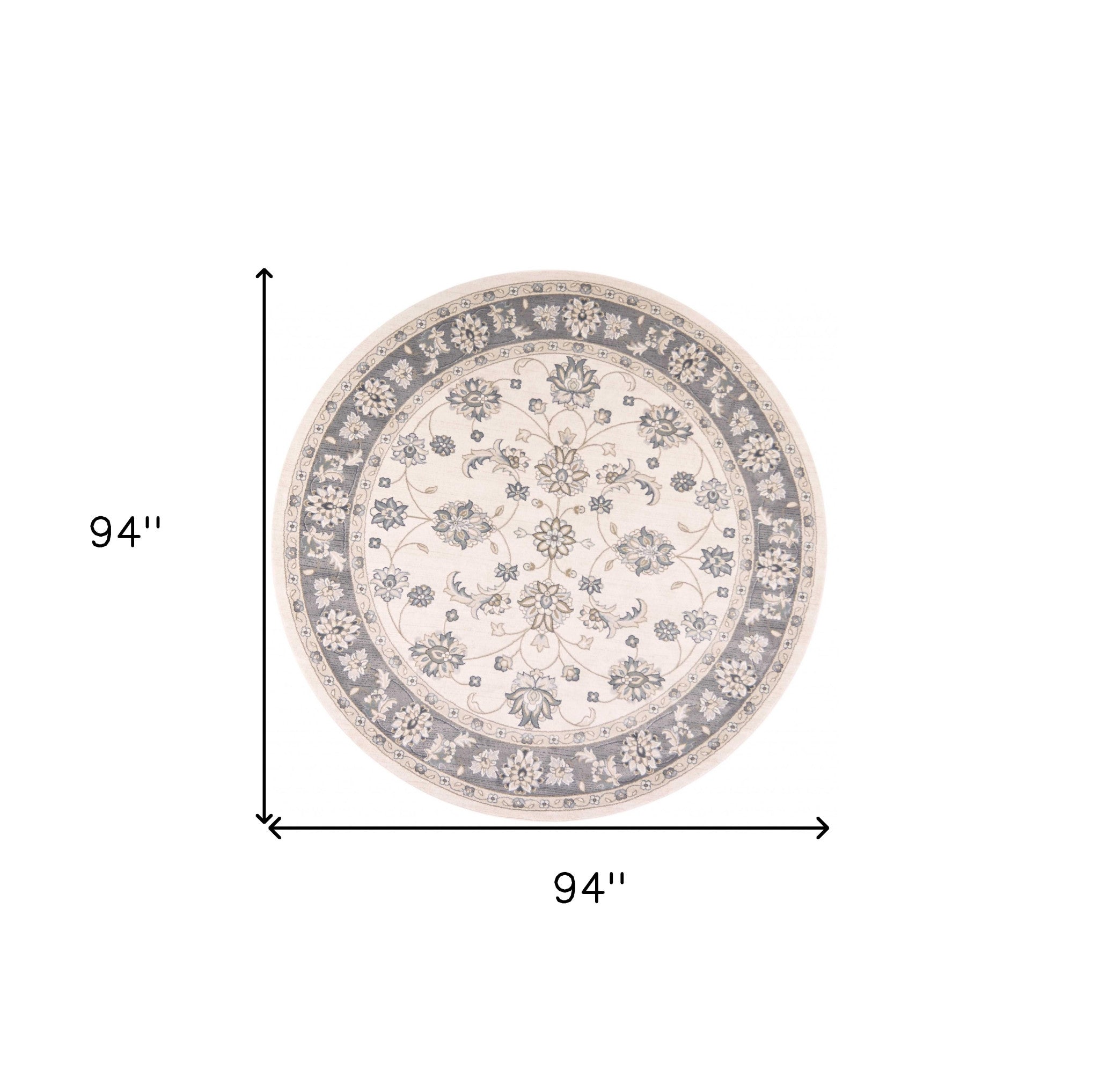 8' Ivory And Gray Floral Medallion Round Rug-Area Rugs-DECOROLALA