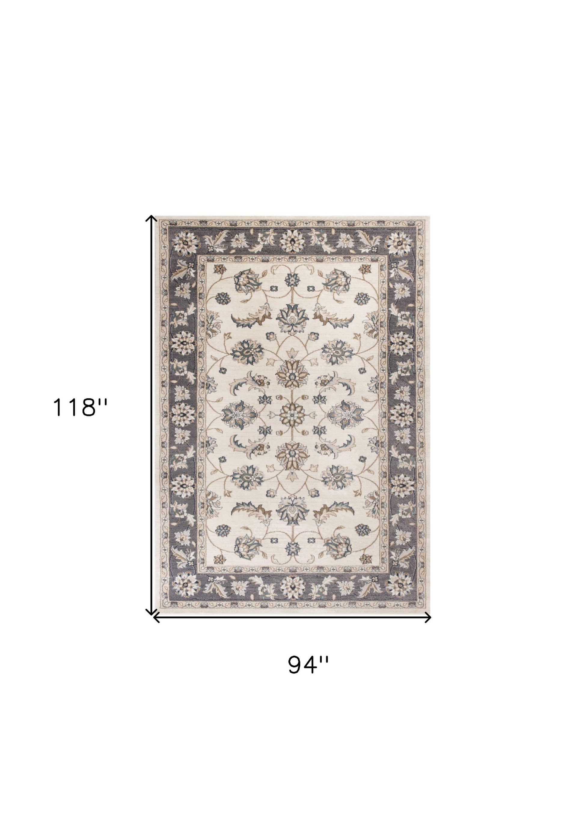 8' Ivory And Gray Floral Medallion Round Rug-Area Rugs-DECOROLALA