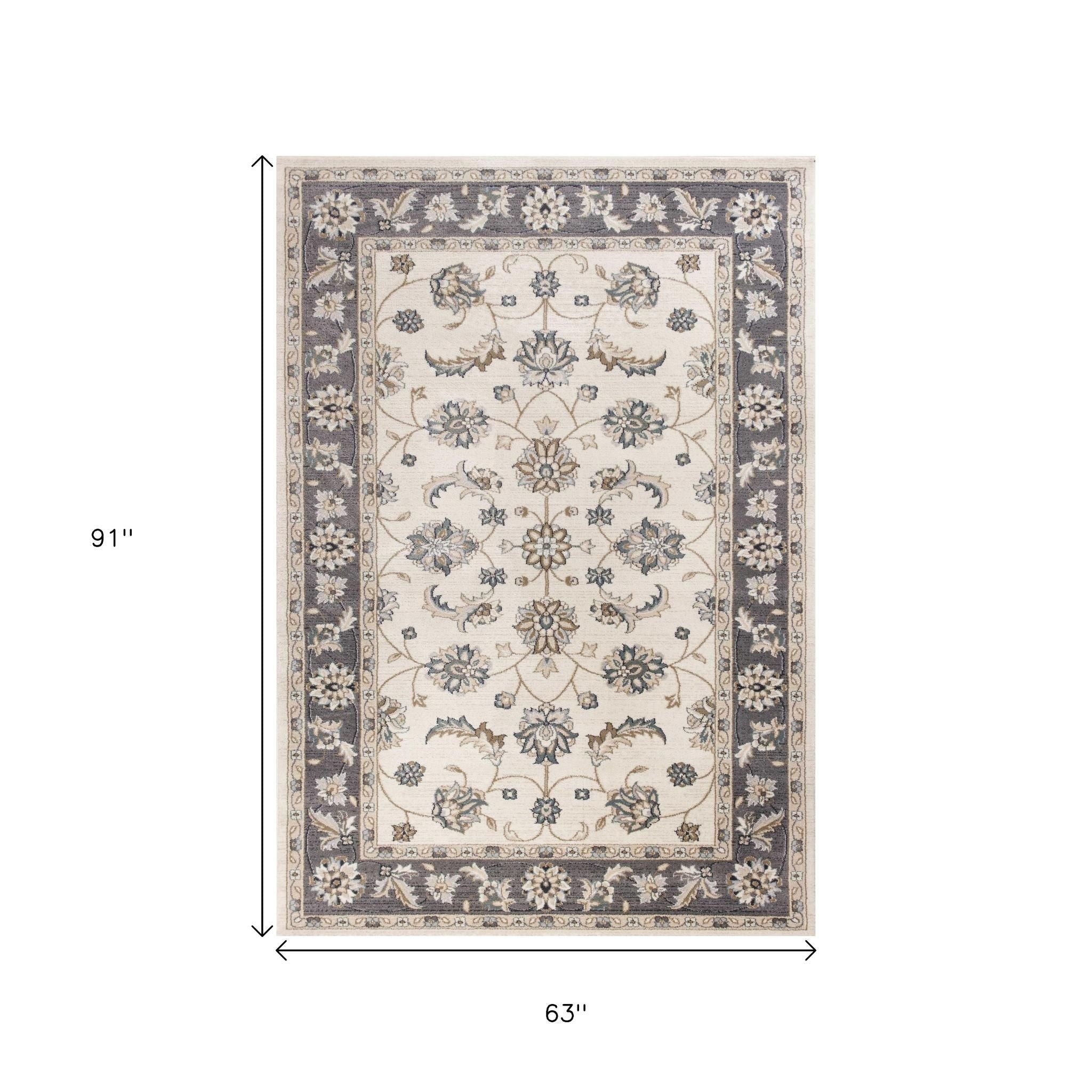 8' Ivory And Gray Floral Medallion Round Rug-Area Rugs-DECOROLALA
