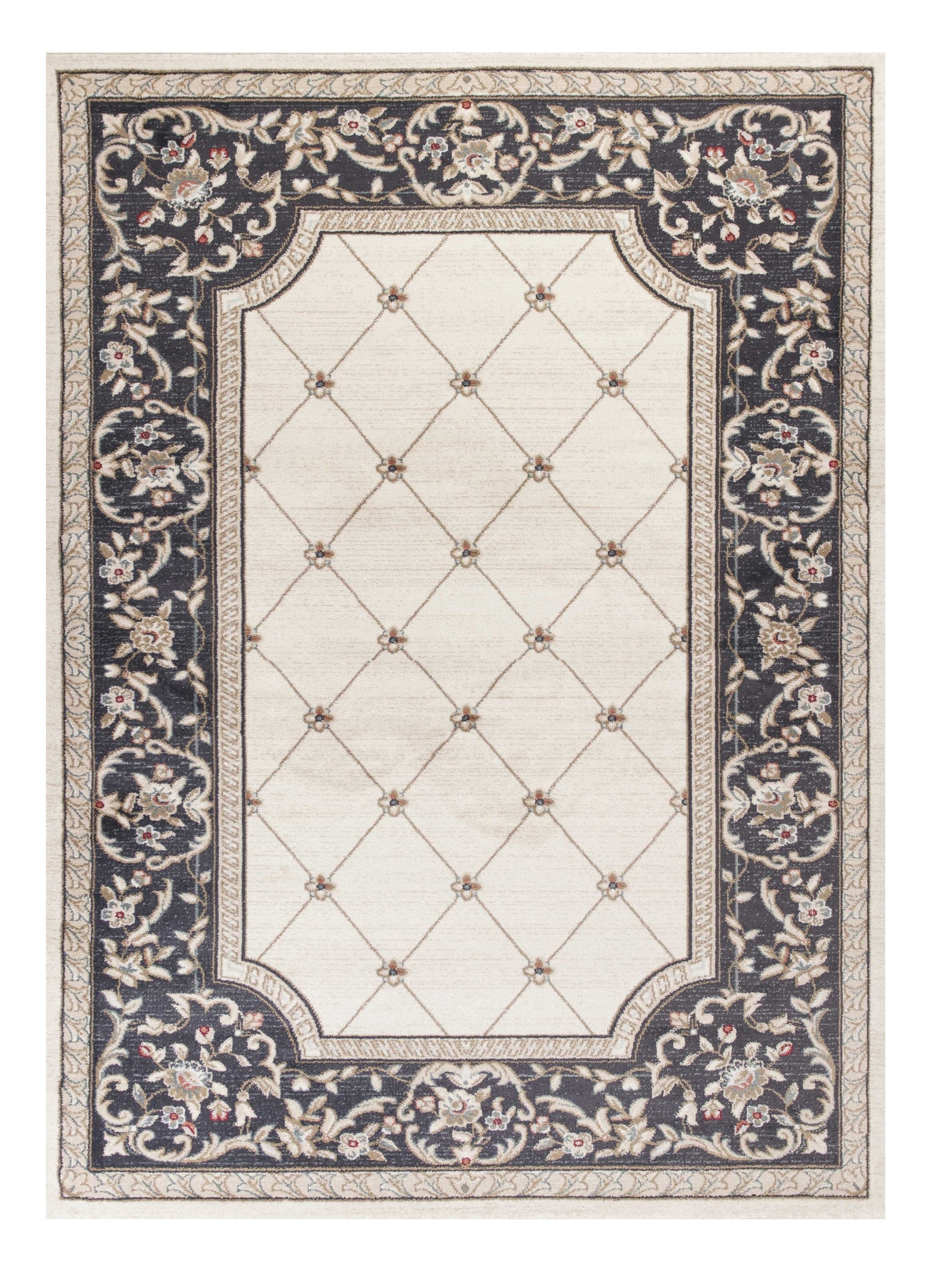 8' Ivory And Gray Floral Round Rug-Area Rugs-DECOROLALA