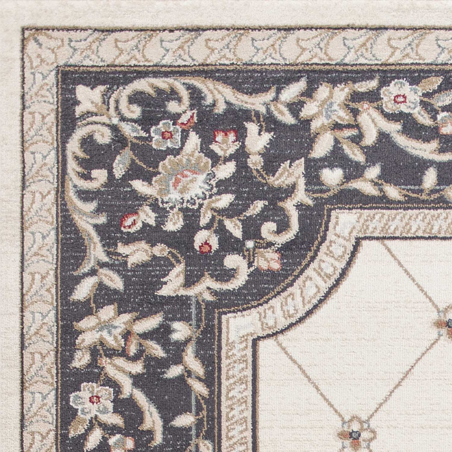 8' Ivory And Gray Floral Round Rug-Area Rugs-DECOROLALA