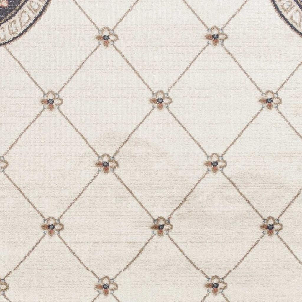 8' Ivory And Gray Floral Round Rug-Area Rugs-DECOROLALA