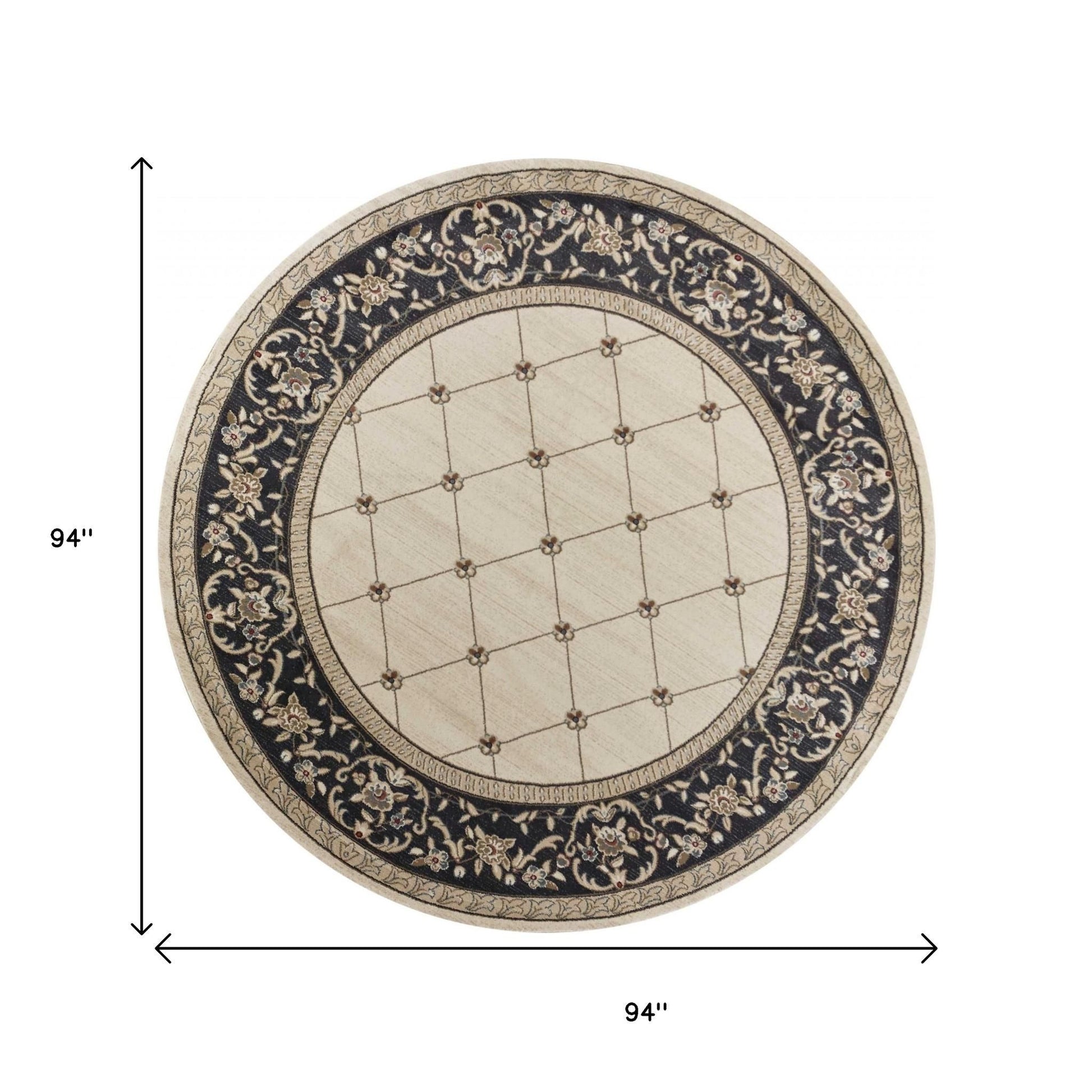 8' Ivory And Gray Floral Round Rug-Area Rugs-DECOROLALA