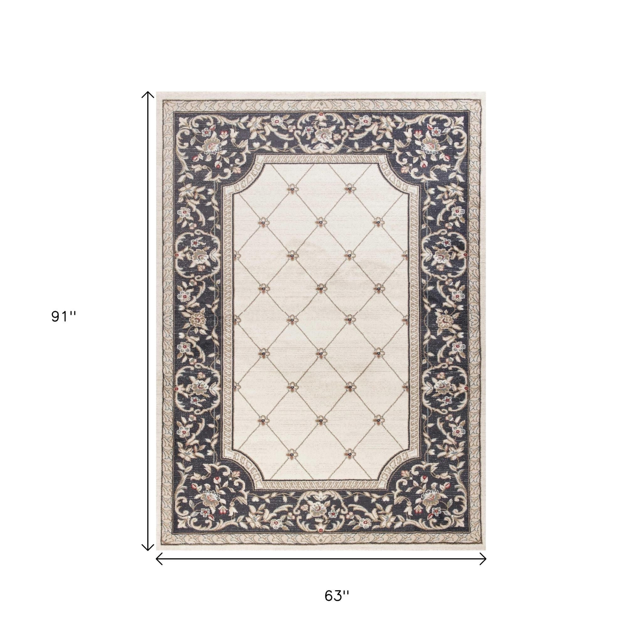8' Ivory And Gray Floral Round Rug-Area Rugs-DECOROLALA