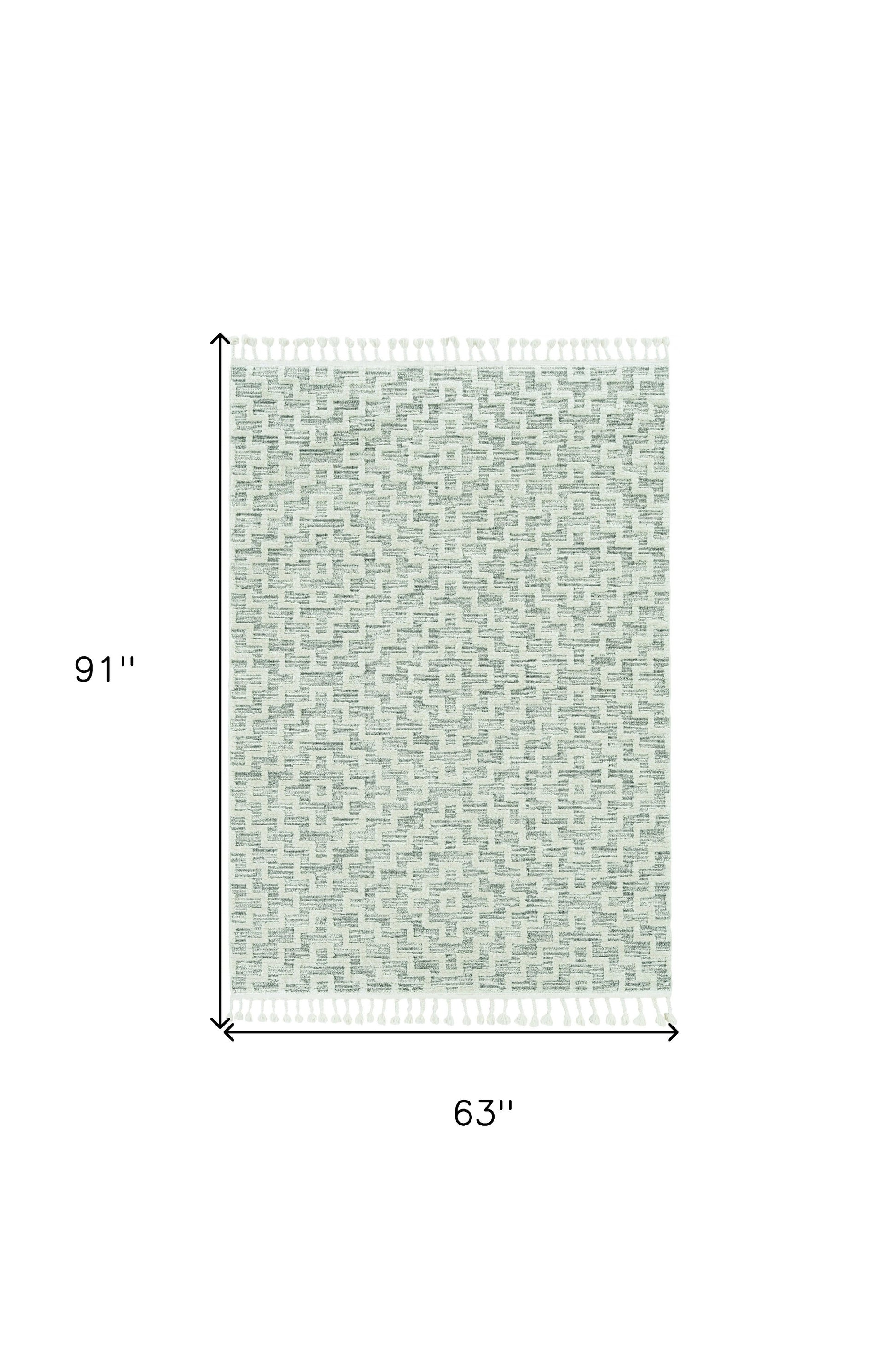 8' Ivory And Gray Geometric Runner Rug With Fringe-Area Rugs-DECOROLALA