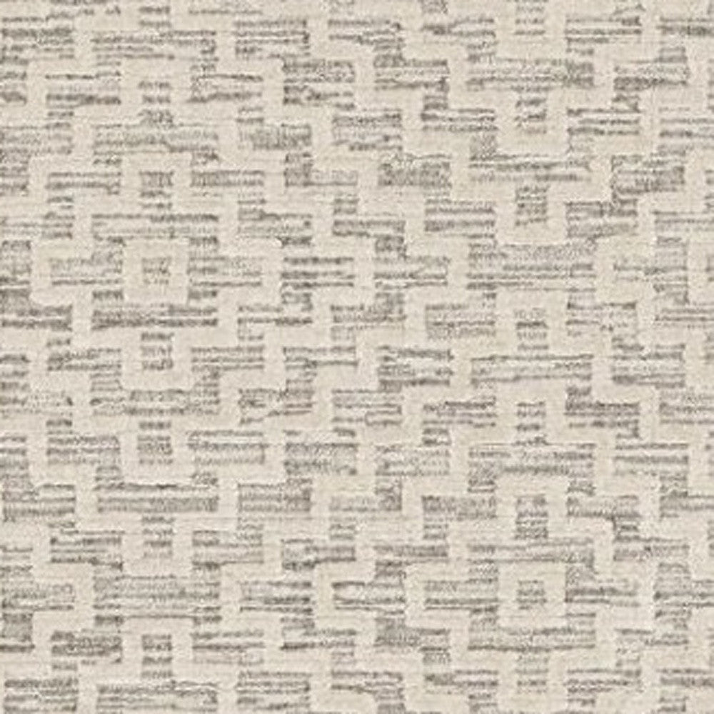 8' Ivory And Gray Geometric Runner Rug With Fringe-Area Rugs-DECOROLALA