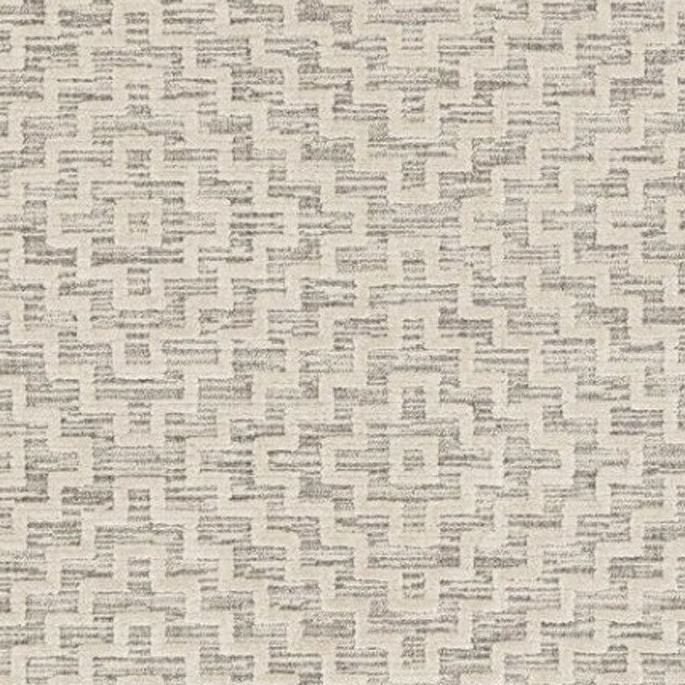 8' Ivory And Gray Geometric Runner Rug With Fringe-Area Rugs-DECOROLALA