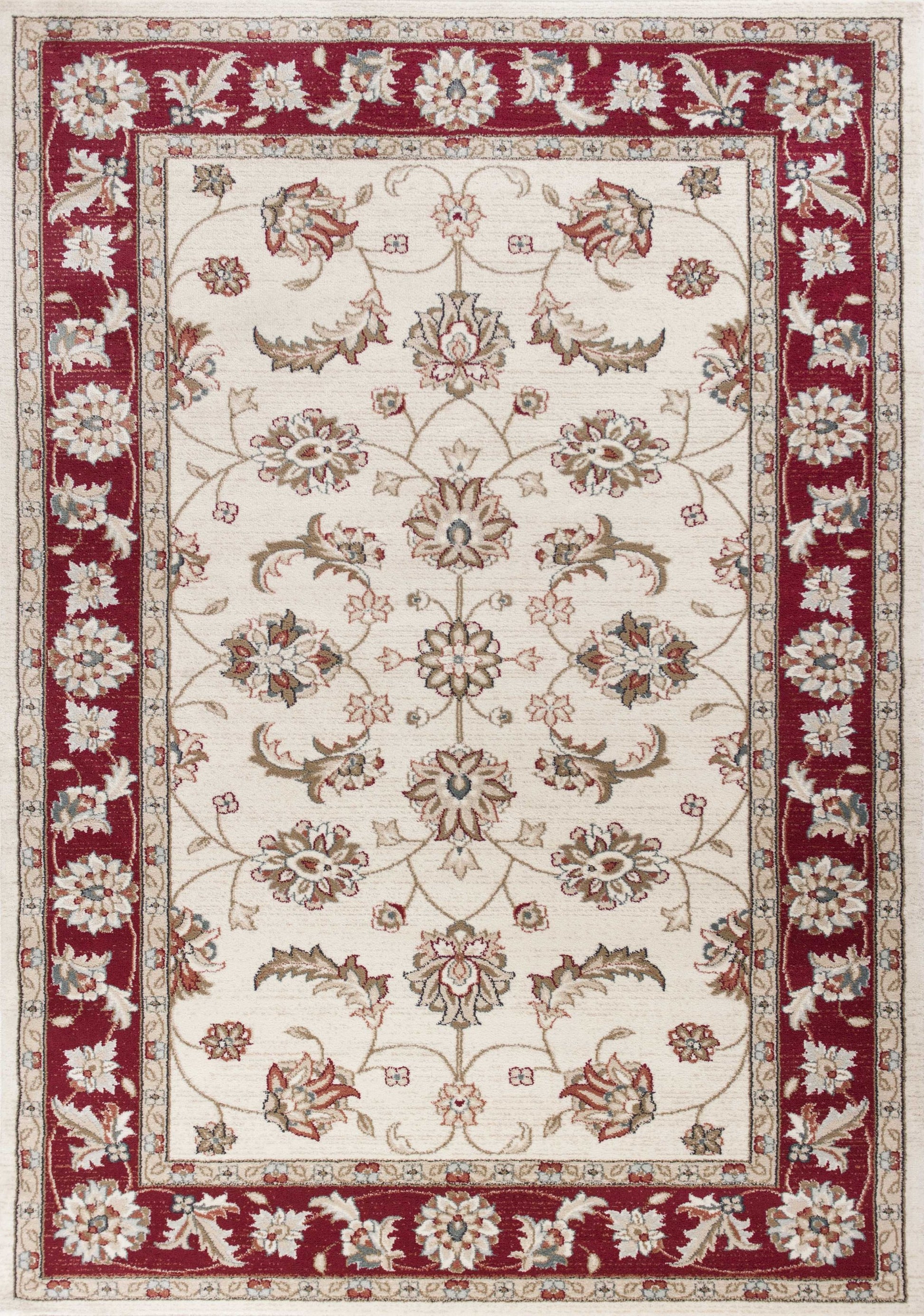 8' Ivory And Red Floral Medallion Round Rug-Area Rugs-DECOROLALA