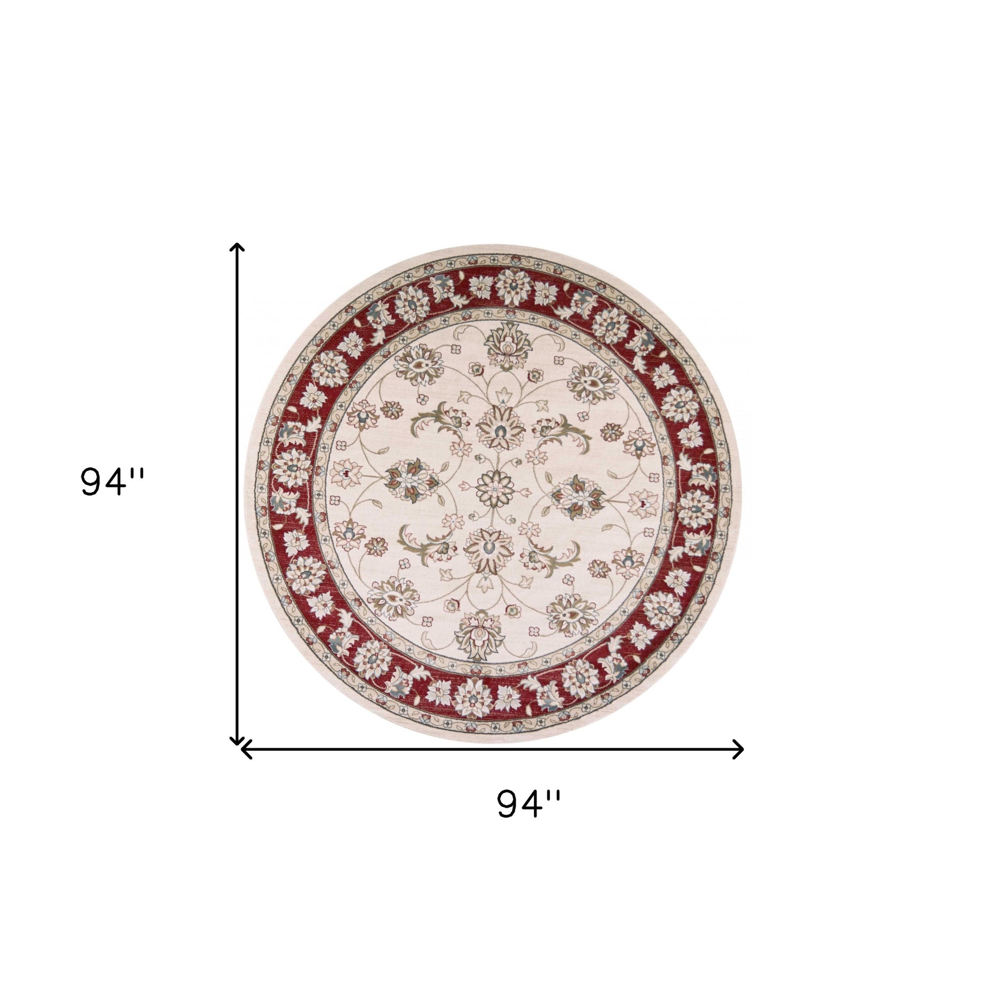 8' Ivory And Red Floral Medallion Round Rug-Area Rugs-DECOROLALA