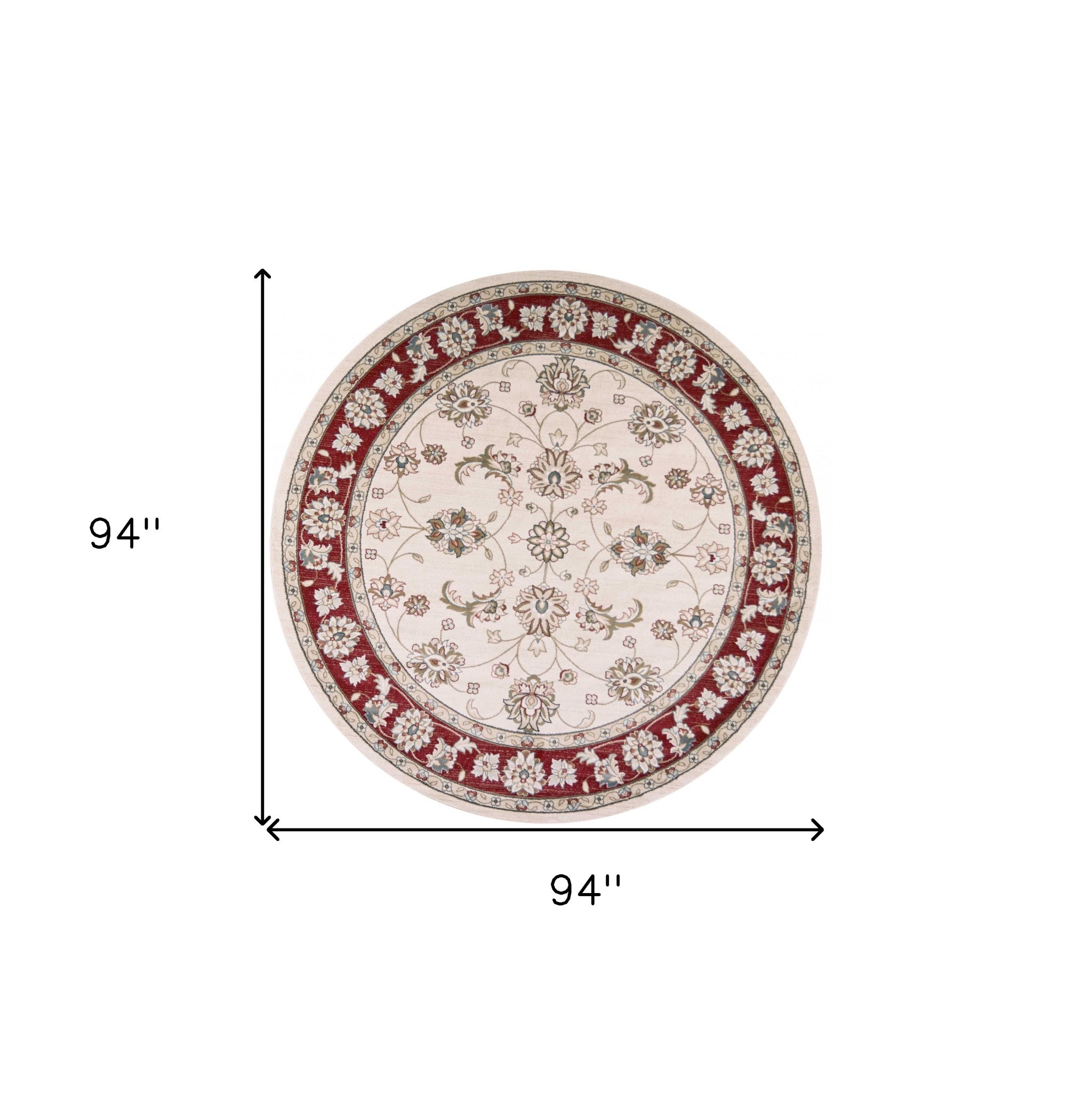 8' Ivory And Red Floral Medallion Round Rug-Area Rugs-DECOROLALA