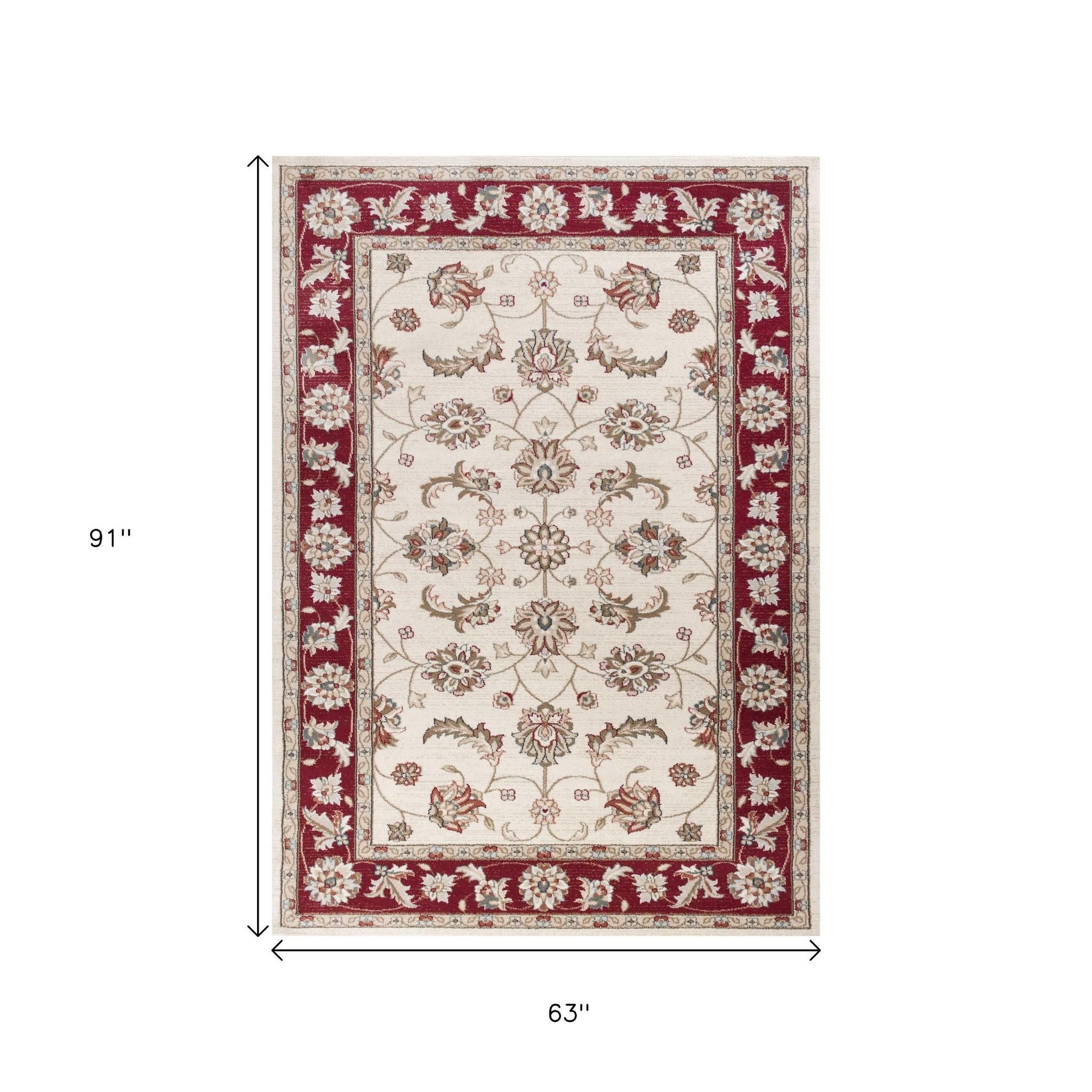 8' Ivory And Red Floral Medallion Round Rug-Area Rugs-DECOROLALA