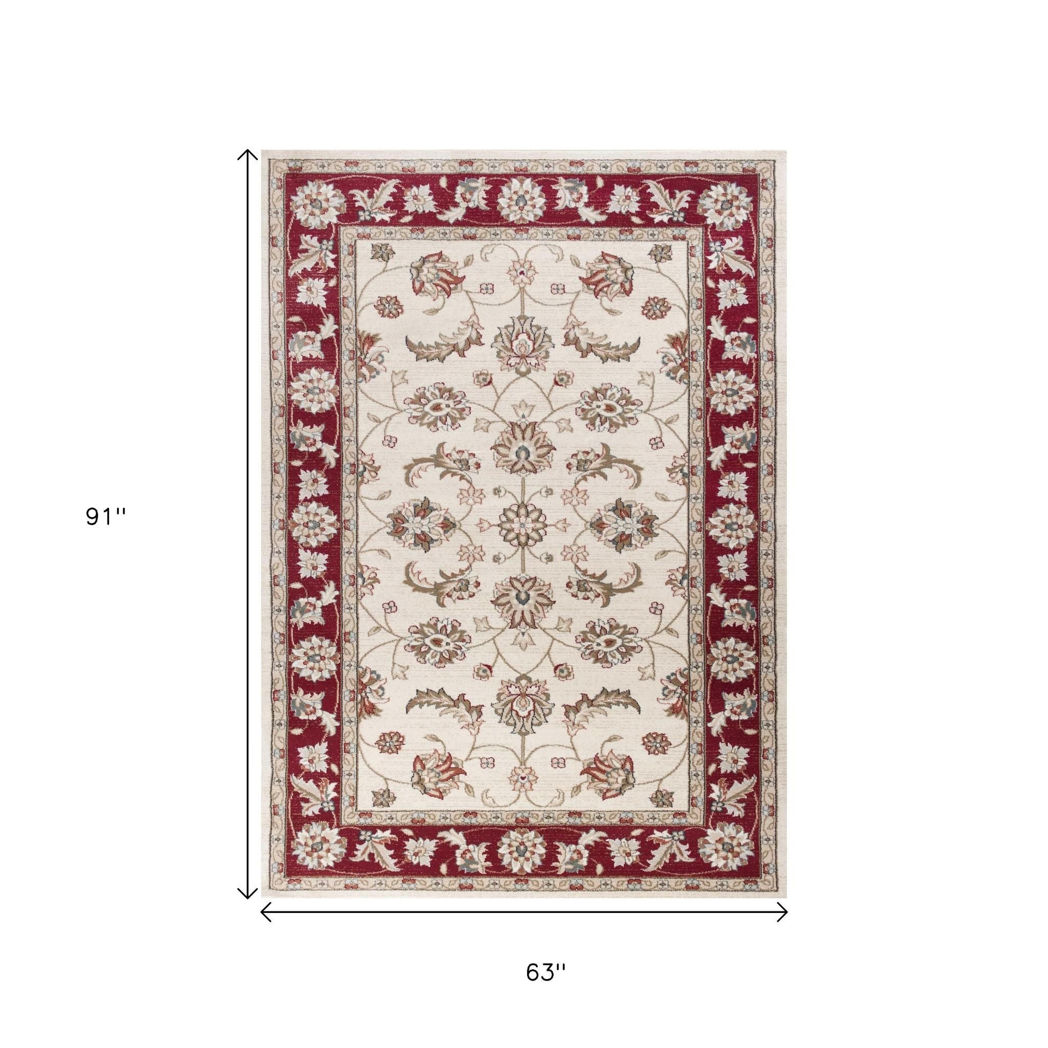 8' Ivory And Red Floral Medallion Round Rug-Area Rugs-DECOROLALA