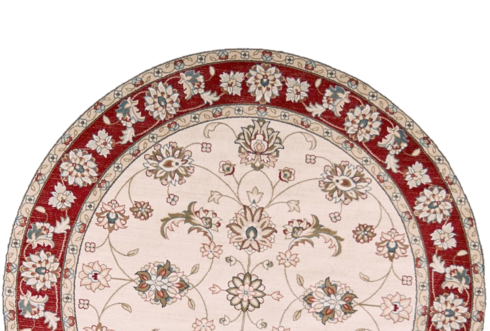 8' Ivory And Red Floral Medallion Round Rug-Area Rugs-DECOROLALA