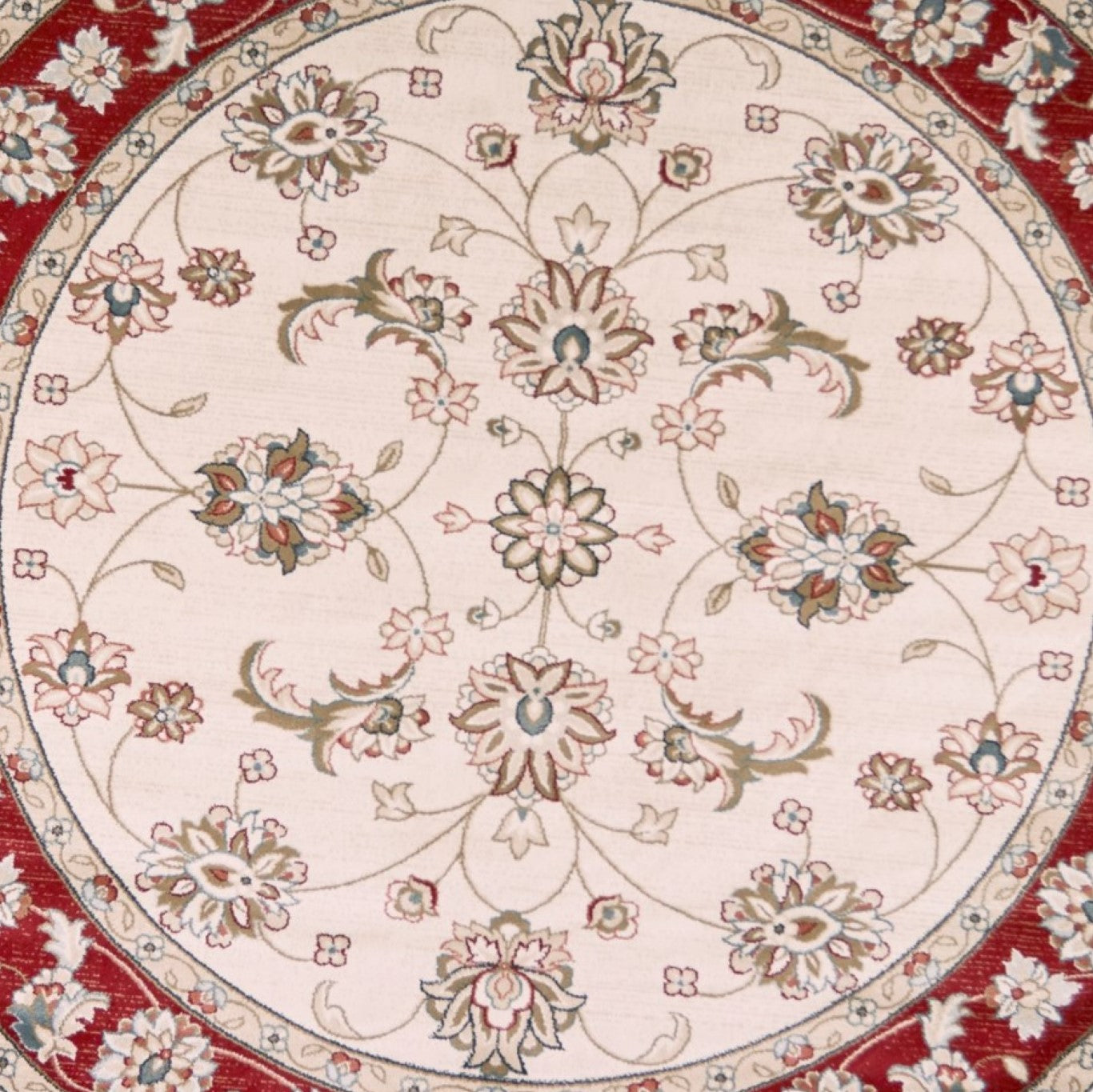 8' Ivory And Red Floral Medallion Round Rug-Area Rugs-DECOROLALA
