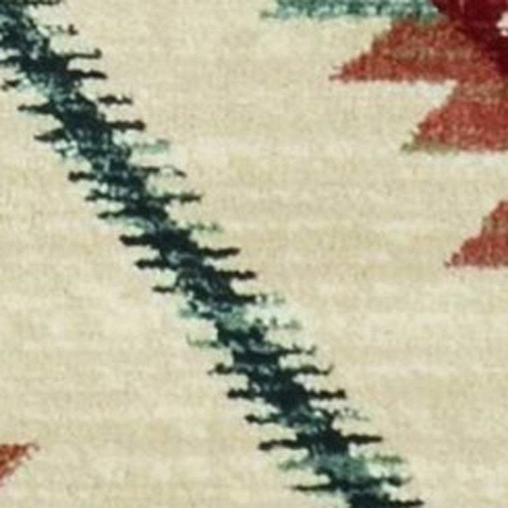 8' Ivory Blue And Red Geometric Round Rug-Area Rugs-DECOROLALA