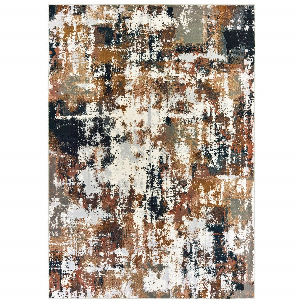 8' Ivory Gray Abstract Sectors Indoor Runner Rug-Area Rugs-DECOROLALA