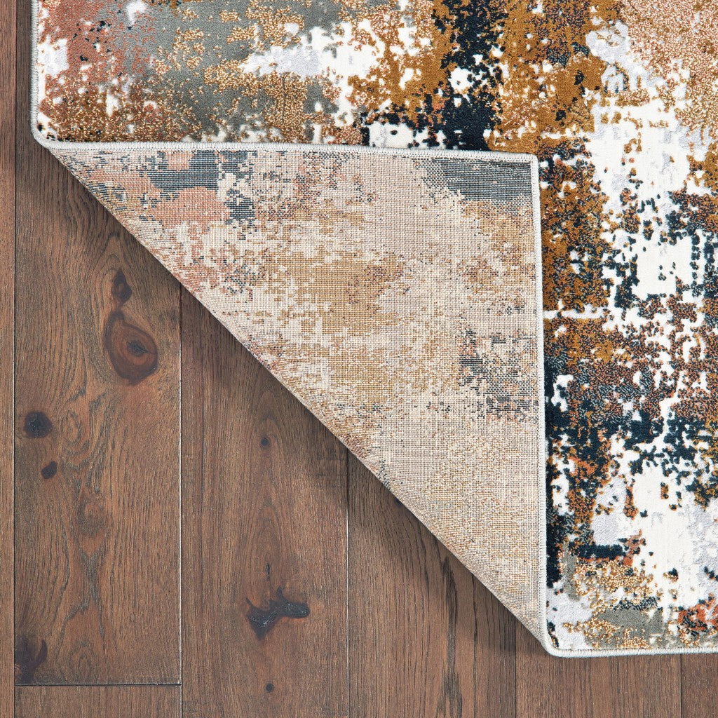 8' Ivory Gray Abstract Sectors Indoor Runner Rug-Area Rugs-DECOROLALA