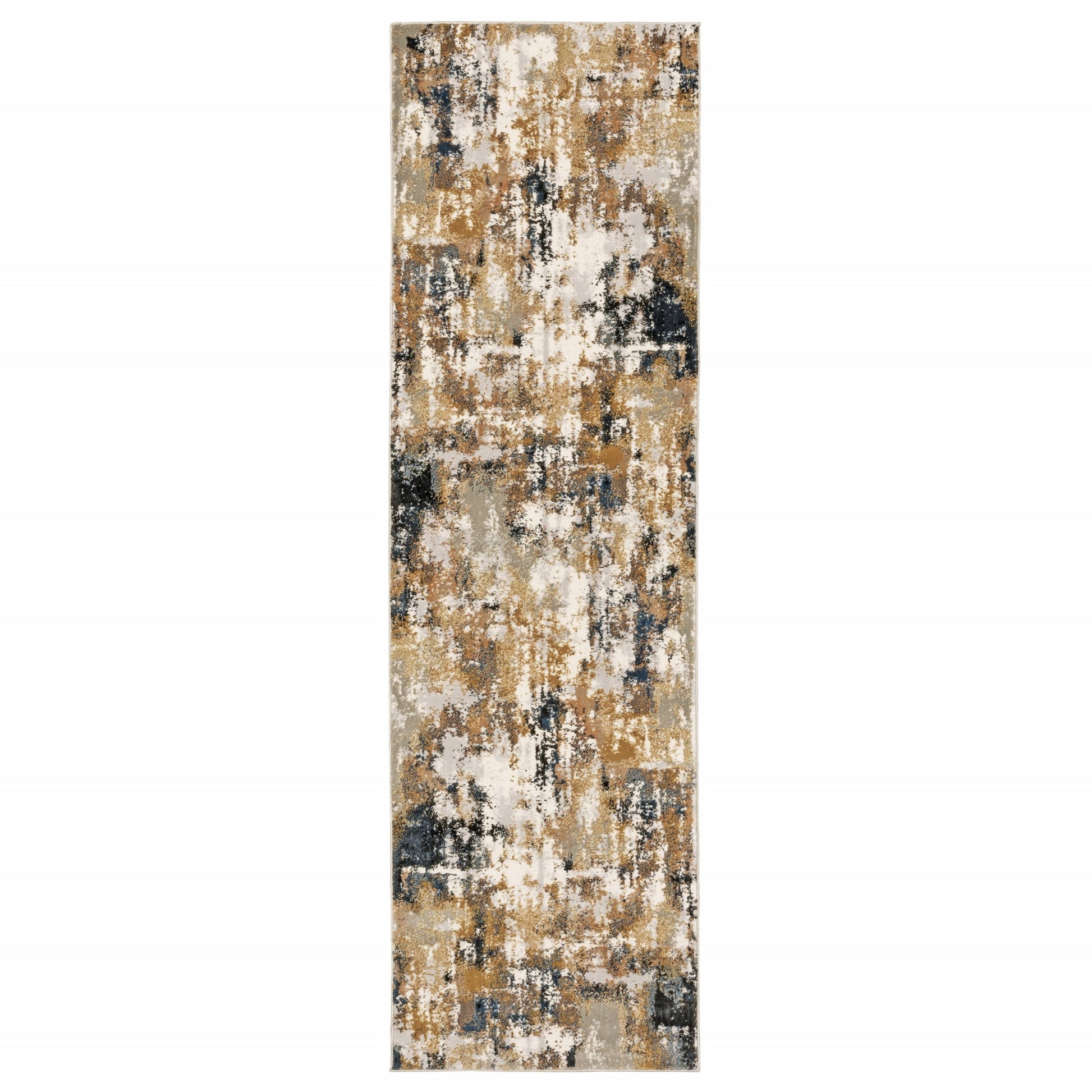 8' Ivory Gray Abstract Sectors Indoor Runner Rug-Area Rugs-DECOROLALA