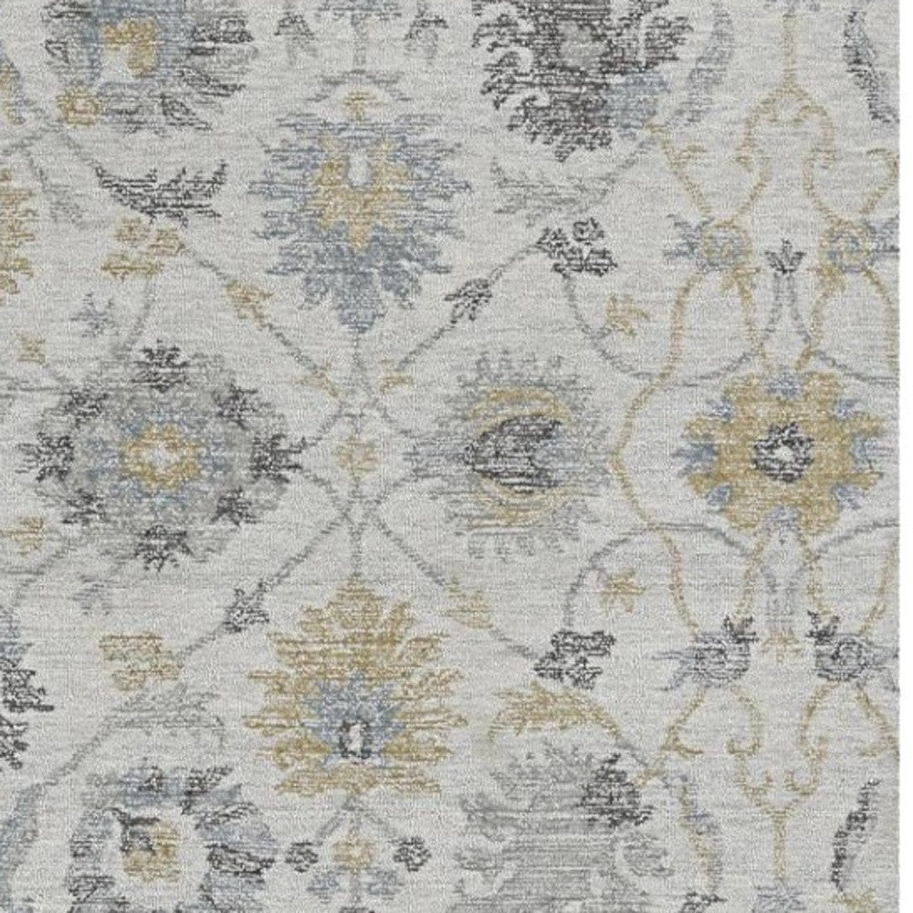 8' Ivory Gray And Green Wool Floral Hand Tufted Runner Rug-Area Rugs-DECOROLALA