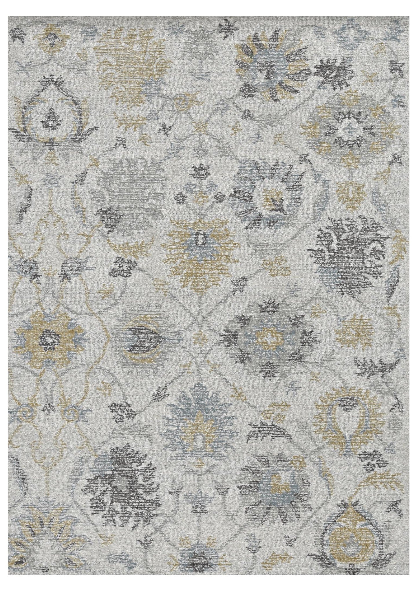 8' Ivory Gray And Green Wool Floral Hand Tufted Runner Rug-Area Rugs-DECOROLALA