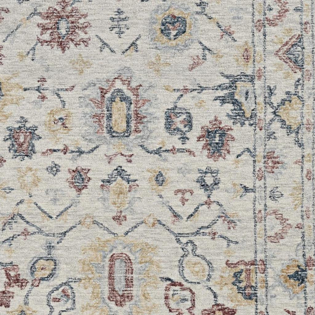 8' Ivory Gray And Red Wool Medallion Hand Tufted Runner Rug-Area Rugs-DECOROLALA