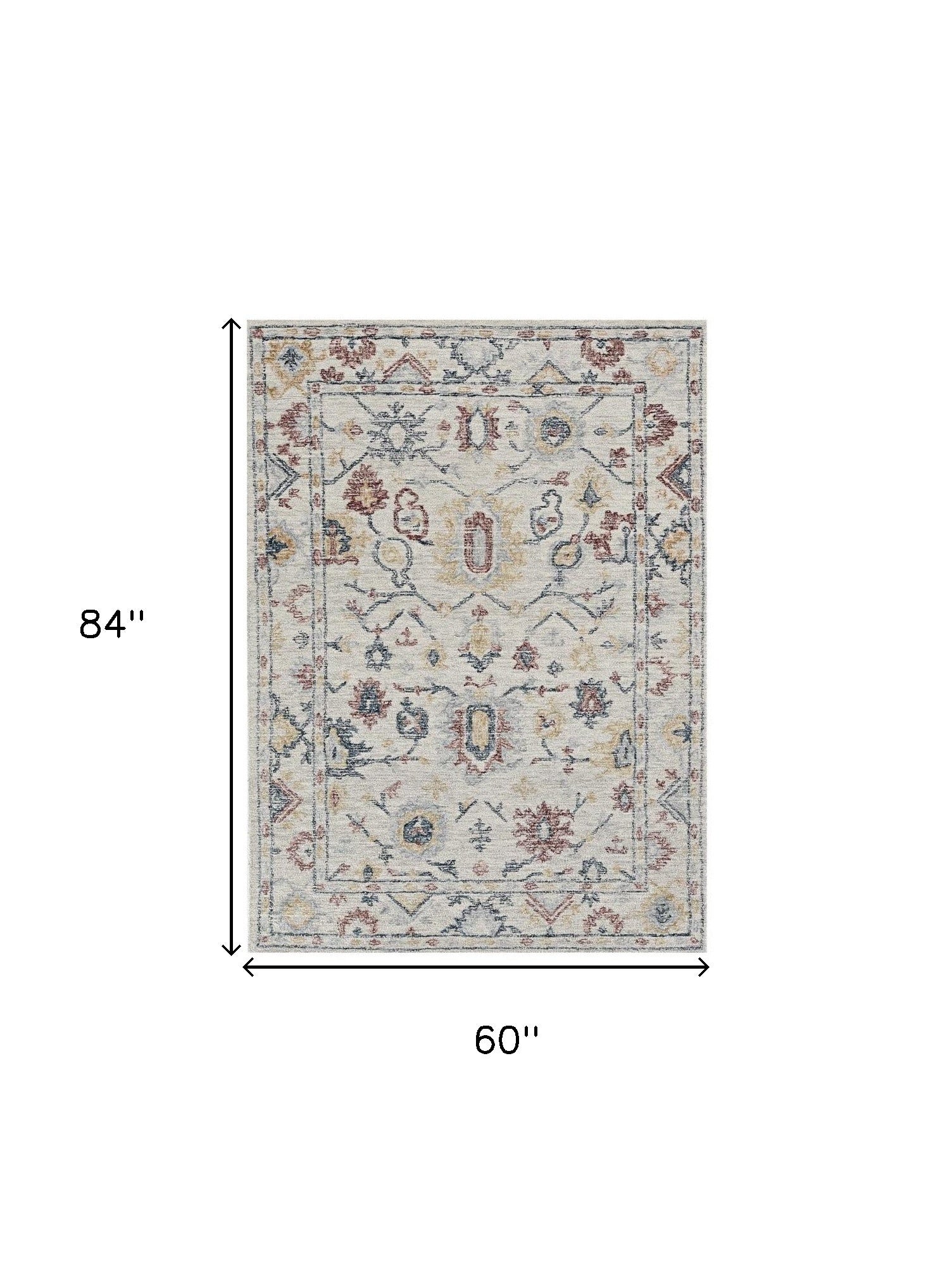 8' Ivory Gray And Red Wool Medallion Hand Tufted Runner Rug-Area Rugs-DECOROLALA