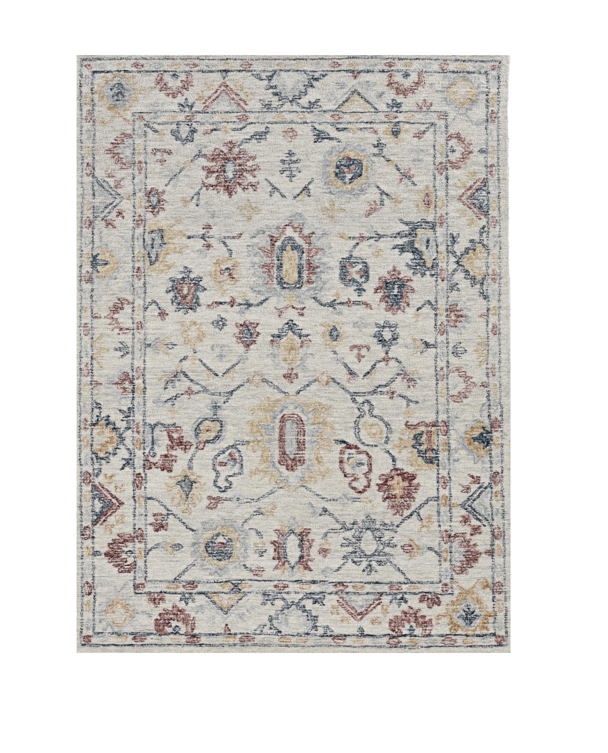 8' Ivory Gray And Red Wool Medallion Hand Tufted Runner Rug-Area Rugs-DECOROLALA