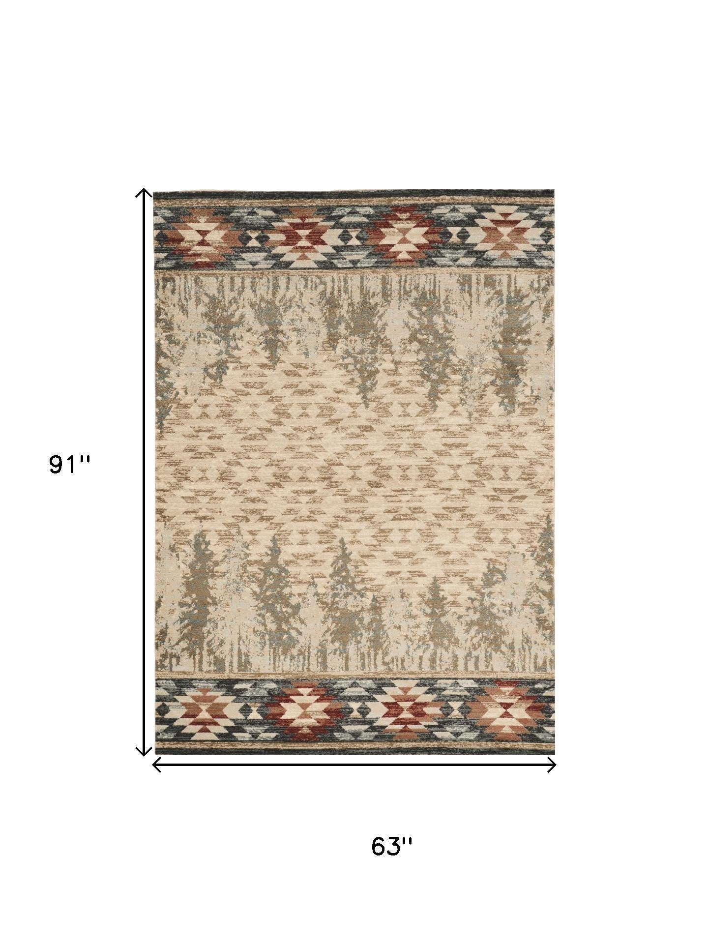 8' Ivory Green And Red Southwestern Round Rug-Area Rugs-DECOROLALA