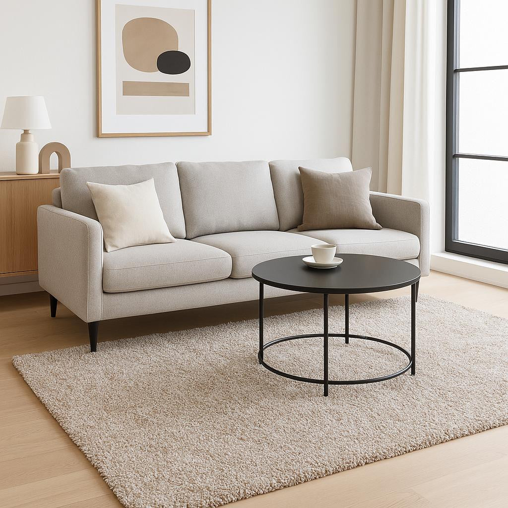 8' Ivory Hand Woven Round Rug-Area Rugs-DECOROLALA