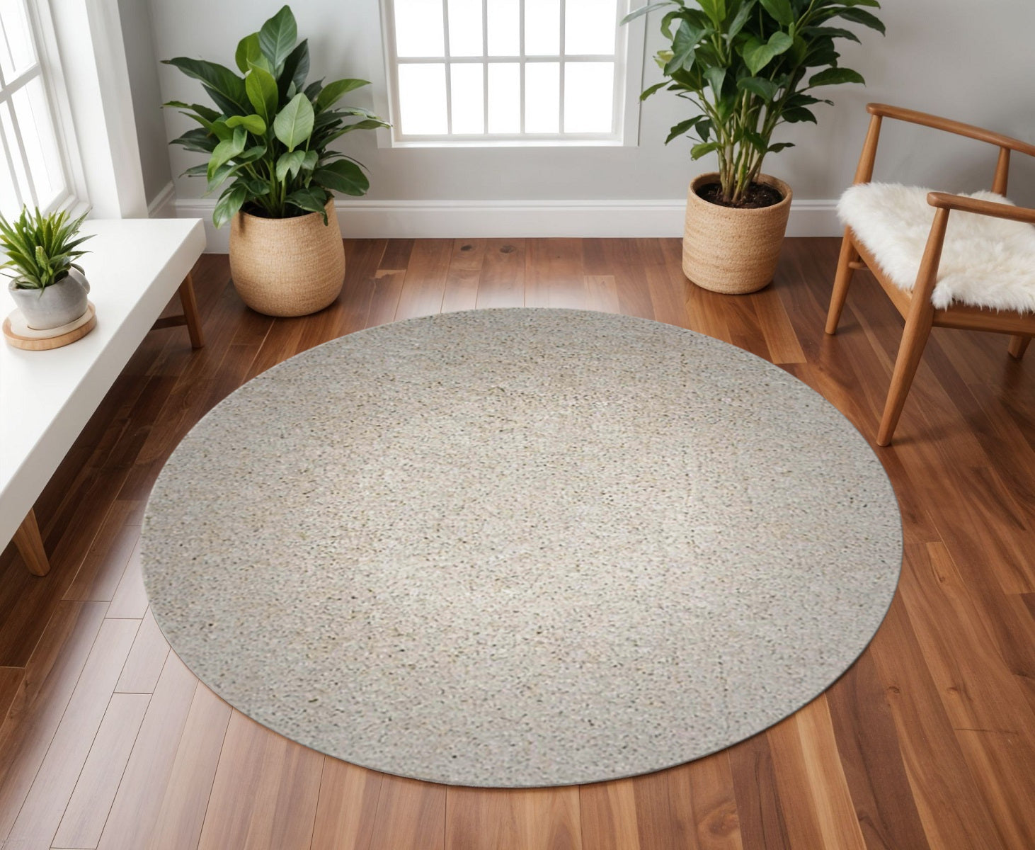 8' Ivory Hand Woven Round Rug-Area Rugs-DECOROLALA