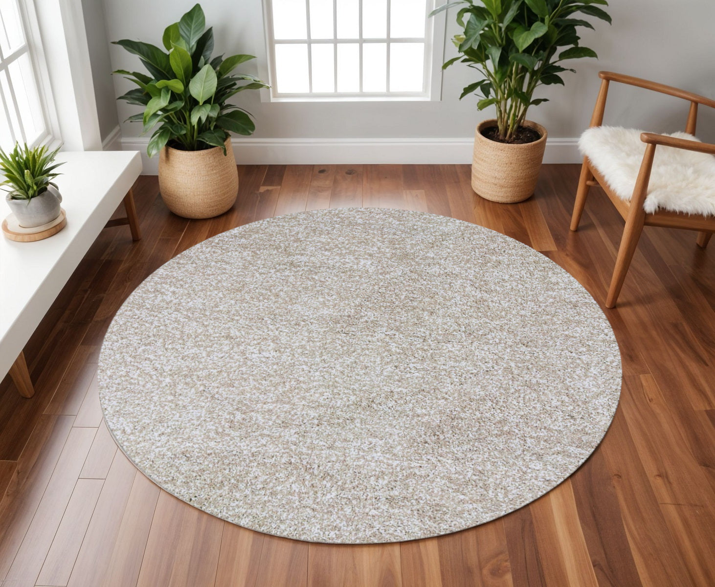 8' Ivory Hand Woven Round Rug-Area Rugs-DECOROLALA