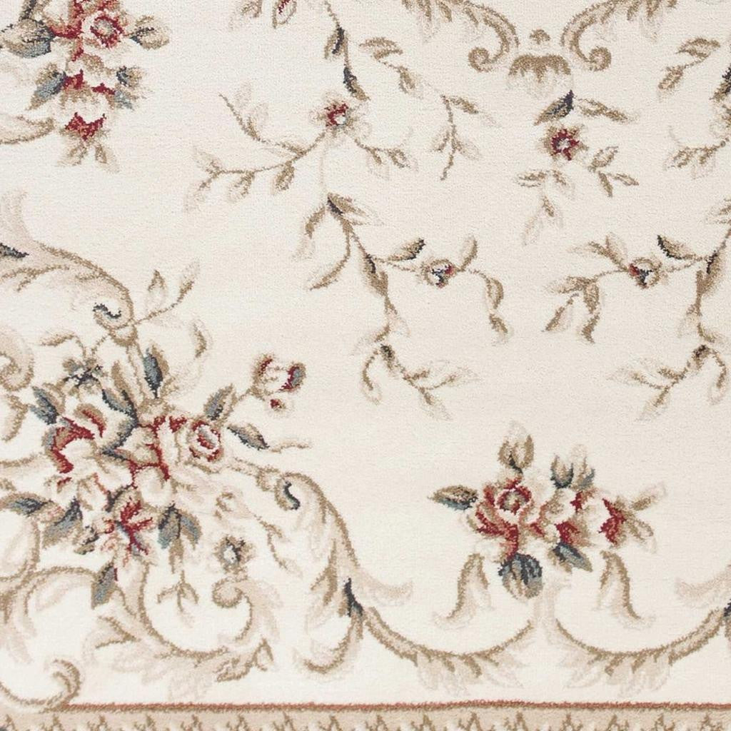 8' Ivory Red And Green Floral Medallion Round Rug-Area Rugs-DECOROLALA