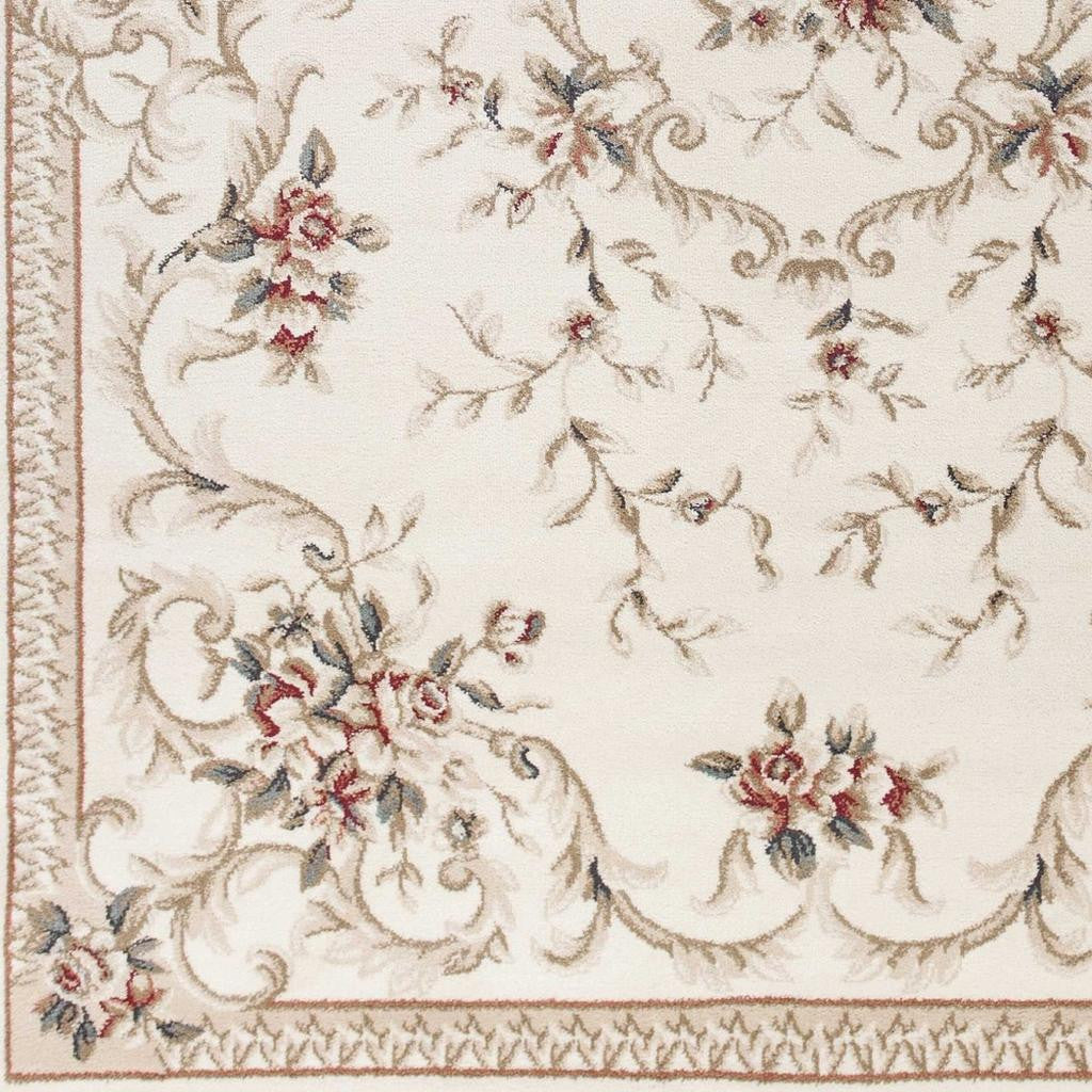 8' Ivory Red And Green Floral Medallion Round Rug-Area Rugs-DECOROLALA