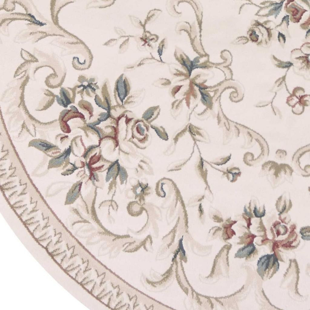 8' Ivory Red And Green Floral Medallion Round Rug-Area Rugs-DECOROLALA