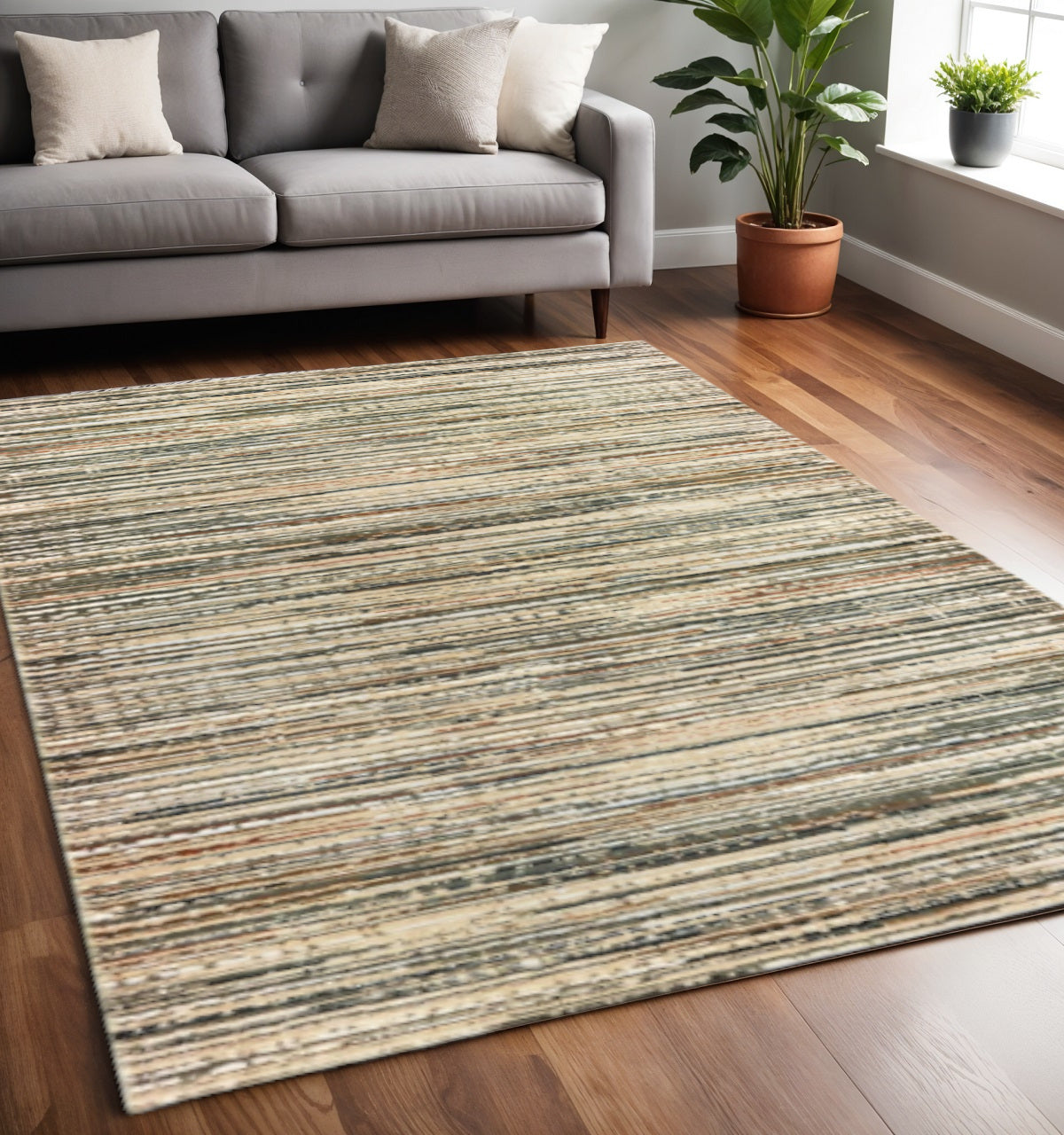 8' Ivory Sage Abtract Lines Indoor Runner Rug-Area Rugs-DECOROLALA