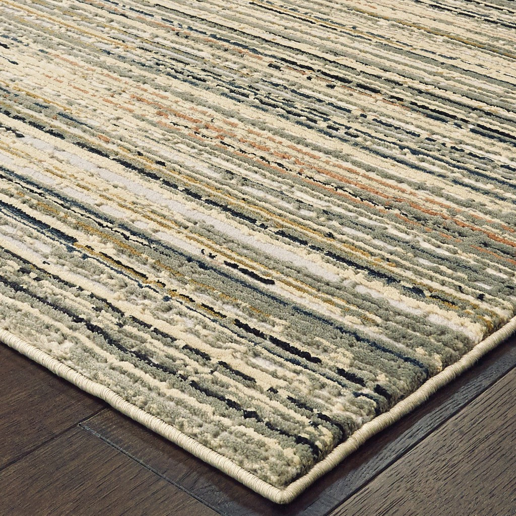 8' Ivory Sage Abtract Lines Indoor Runner Rug-Area Rugs-DECOROLALA