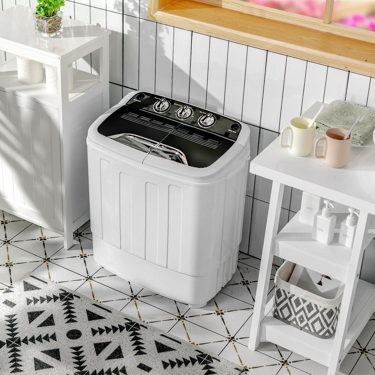 8 Lbs Compact Mini Twin Tub Washing Spiner Machine for Home and Apartment-Washing Machines-DECOROLALA