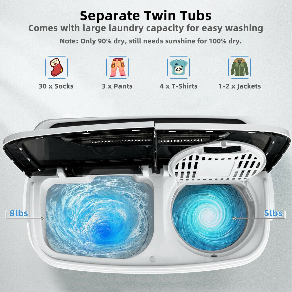 8 Lbs Compact Mini Twin Tub Washing Spiner Machine for Home and Apartment-Washing Machines-DECOROLALA