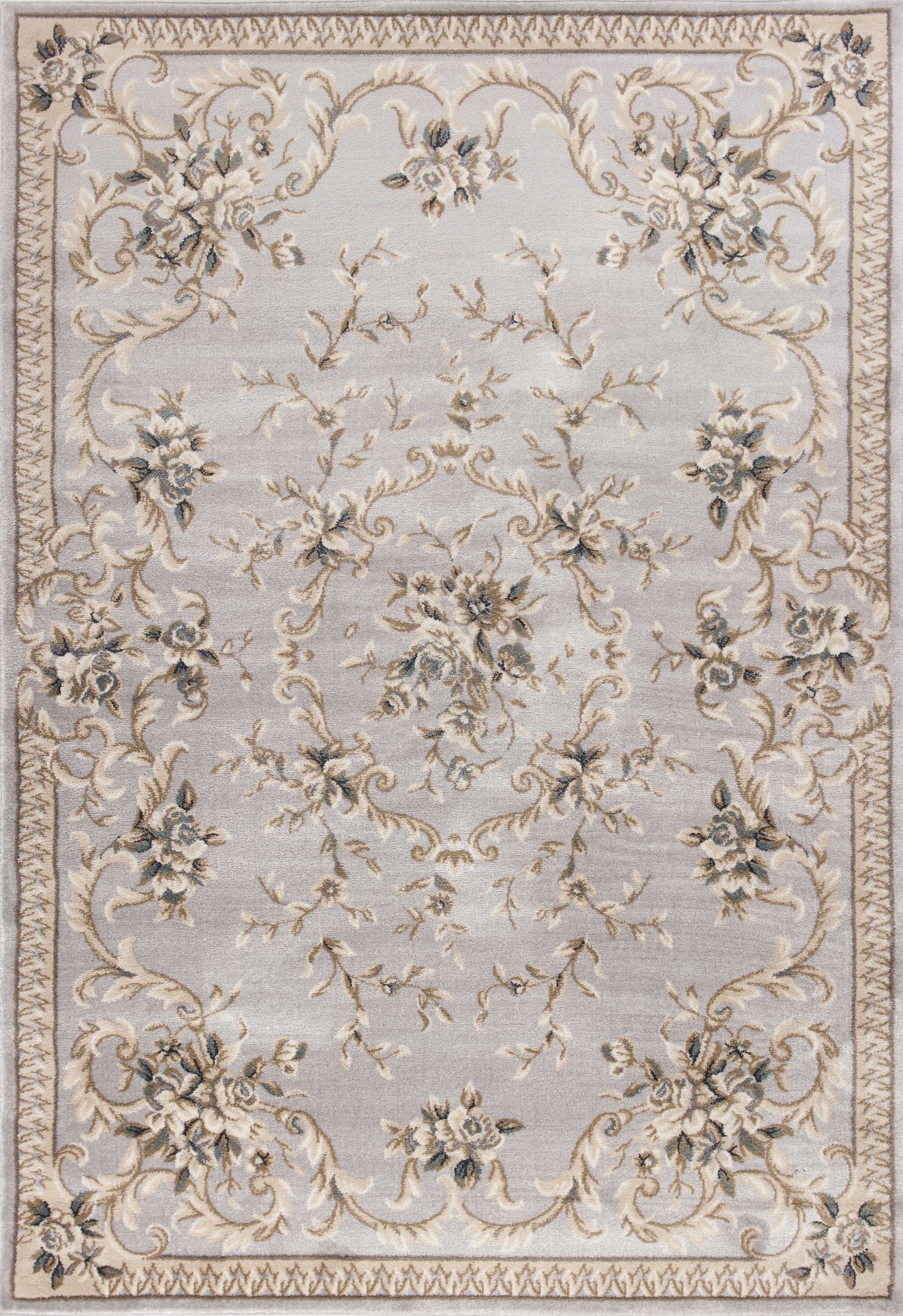 8' Light Gray Green And Tan Floral Medallion Round Rug-Area Rugs-DECOROLALA