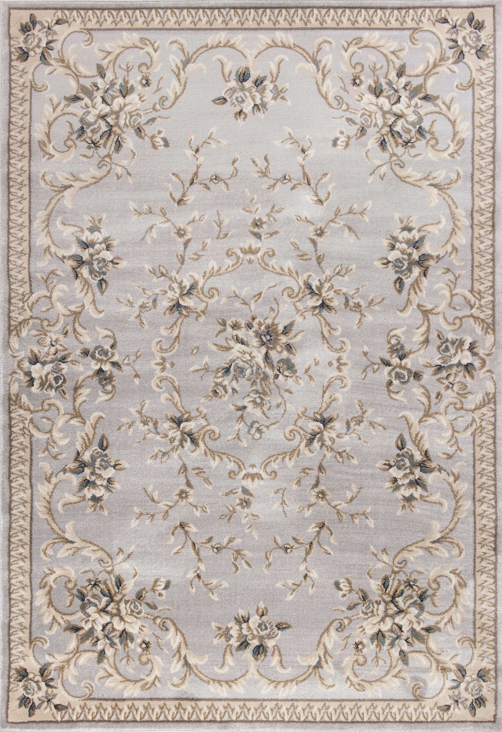 8' Light Gray Green And Tan Floral Medallion Round Rug-Area Rugs-DECOROLALA