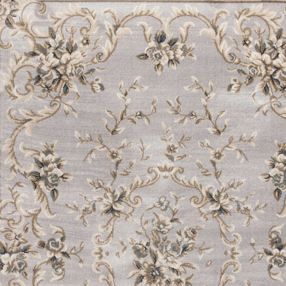 8' Light Gray Green And Tan Floral Medallion Round Rug-Area Rugs-DECOROLALA