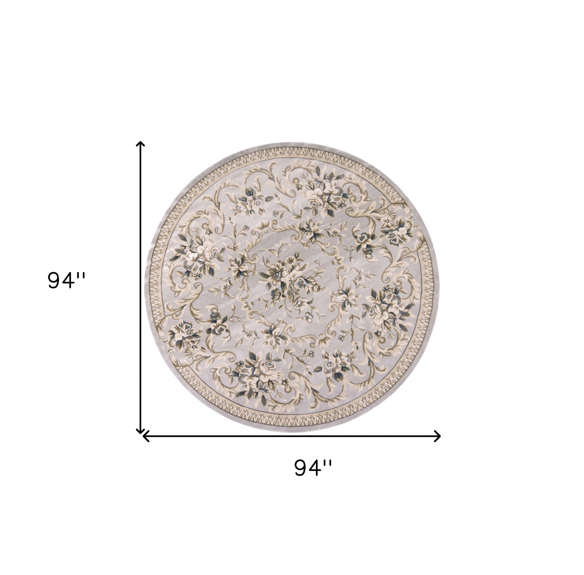 8' Light Gray Green And Tan Floral Medallion Round Rug-Area Rugs-DECOROLALA